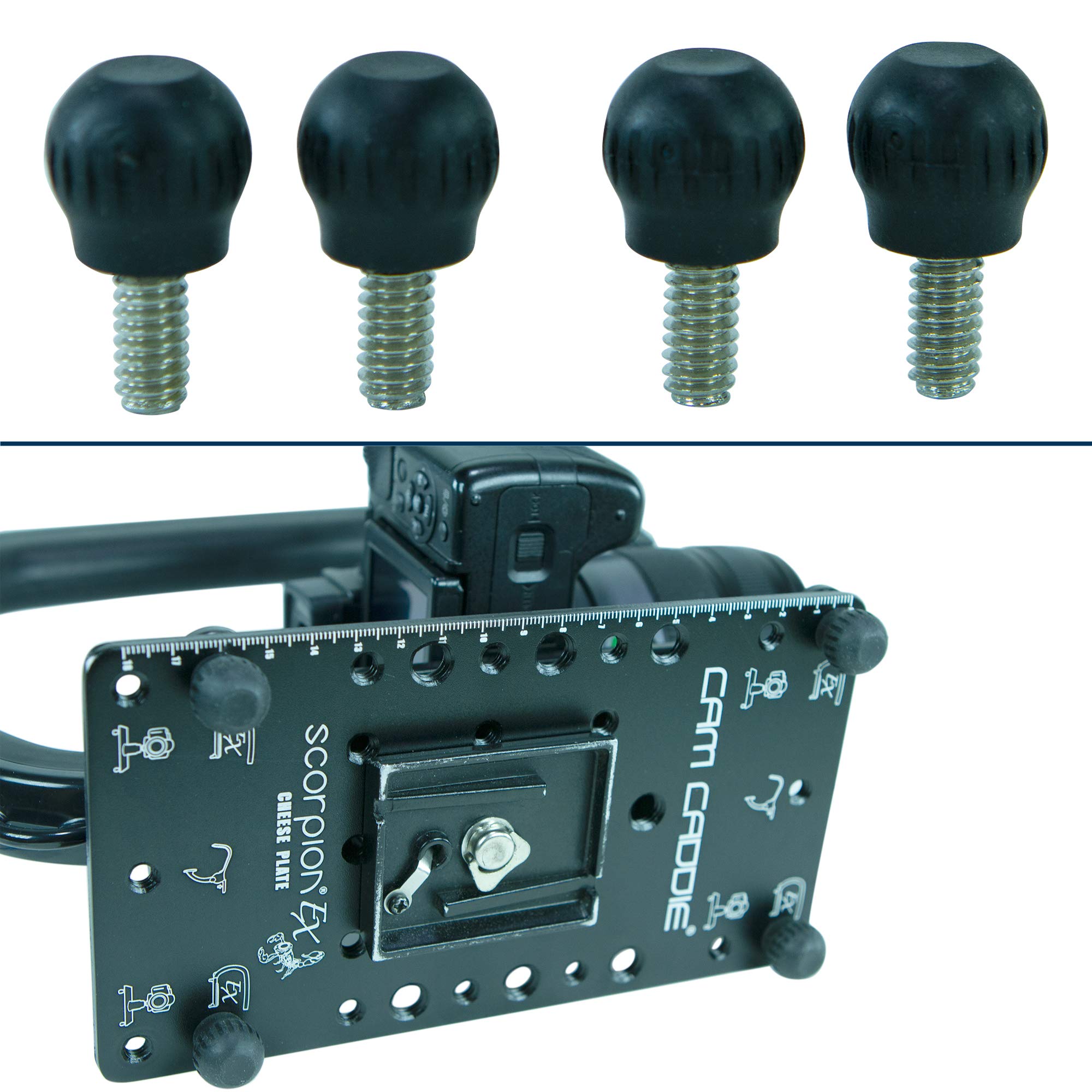 Cam Caddie Scorpion Ex Photo Video Cheese Plate / Tripod Mount With (21) �� 20 And (9) 3/8' 16 Threaded Holes � Heavy Duty Aluminum Anodized Flat Black