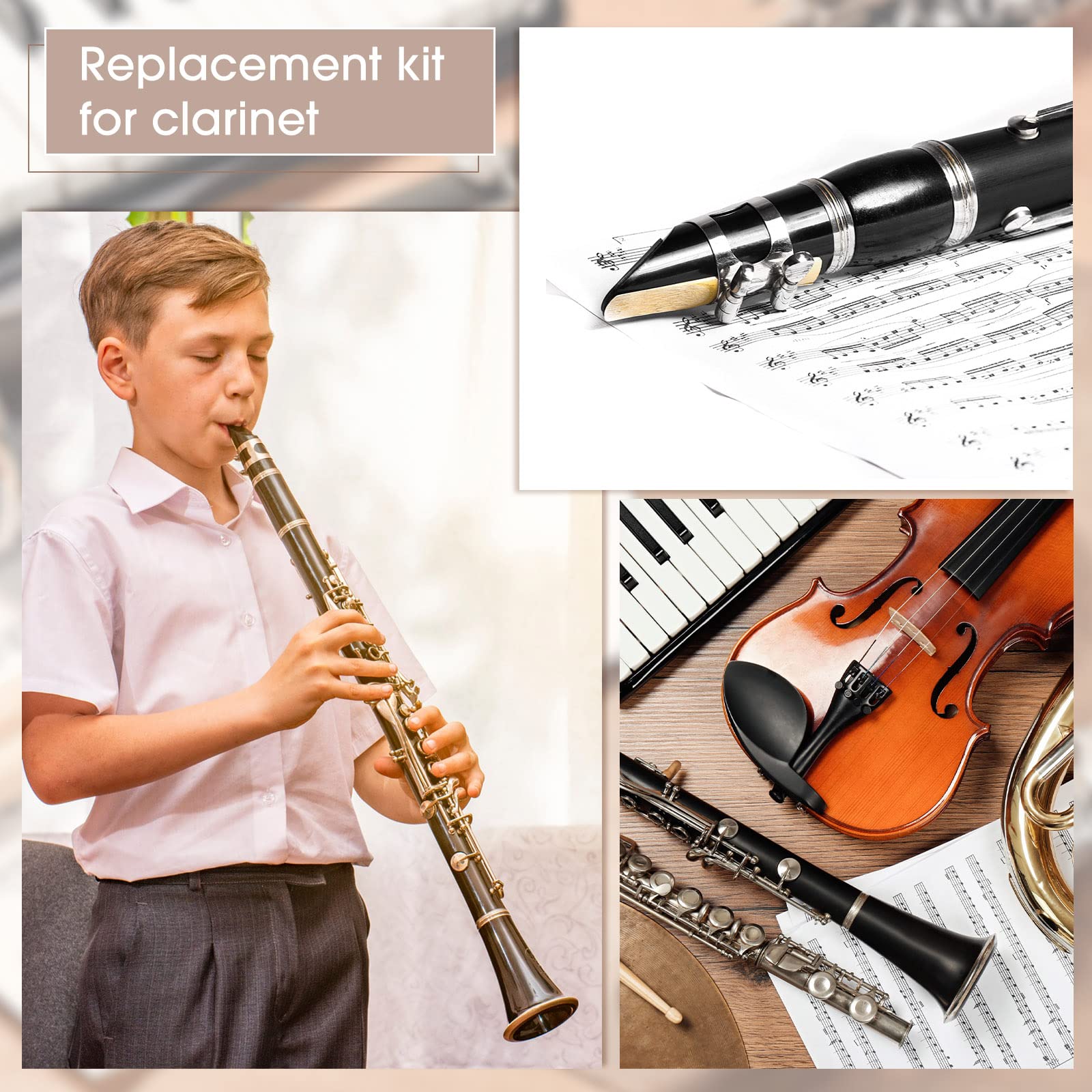 Treela Clarinet Ligature 2.5 Bb With 20 Pcs Clarinet Reeds Adjustable Screws Reeds For Clarinet Replacement Supply Use, Mouthpie