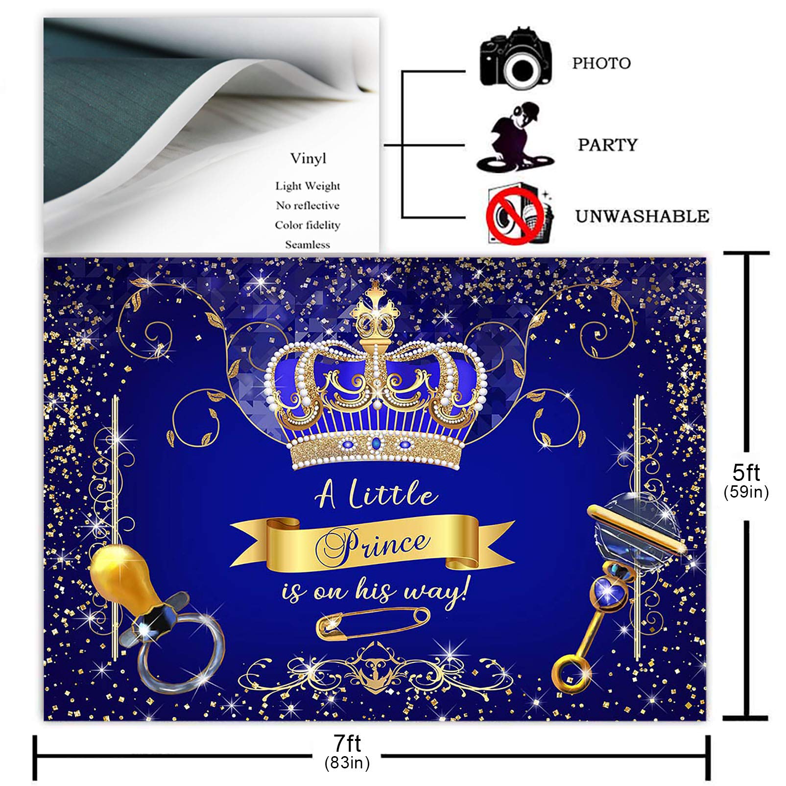 Avezano Royal Prince Baby Shower Backdrop For Party Decorations Royal Blue Gold Crown Little Prince Baby Shower Photoshoot Photo