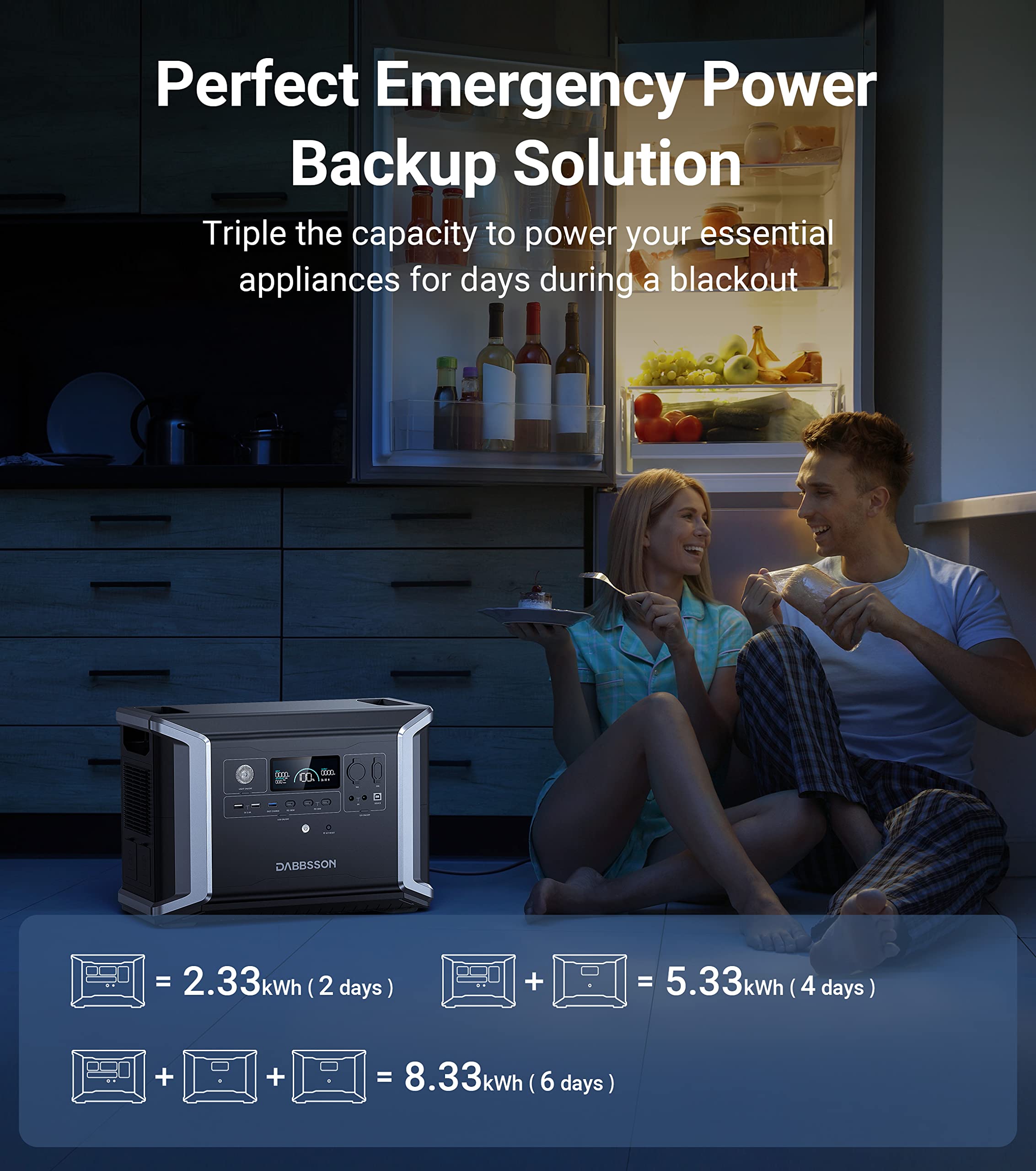 Dabbsson Portable Power Station Dbs2300, 2330Wh Ev Semi Solid State Lifepo4 Home Battery Backup, Max 8330Wh, 5  2200W Ac Outlets