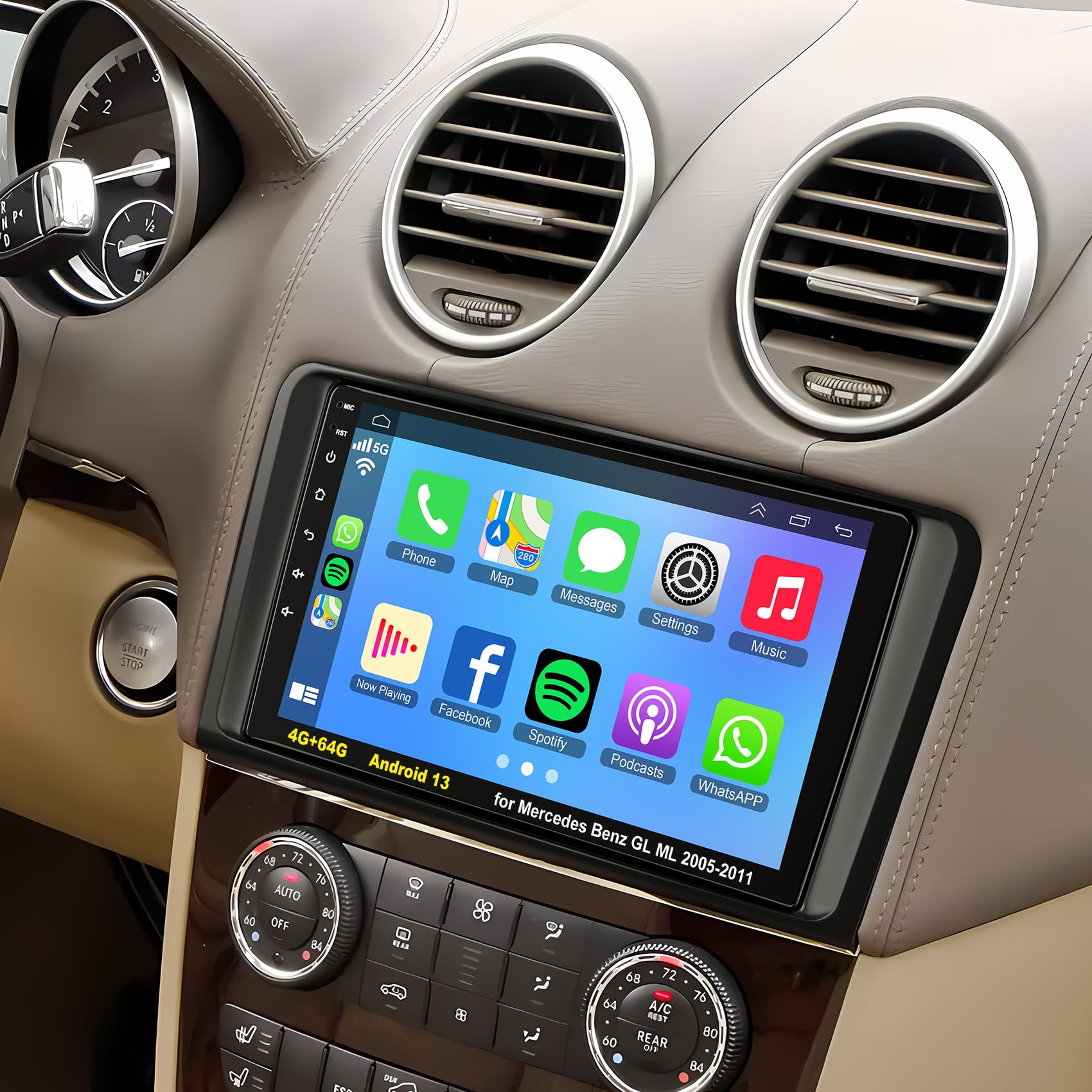 4G+64G Car Radio For Mercedes Benz Ml Gl Ml350 Gl320 X164 2005-2011, Support Wireless Carplay/Android Auto 9'' Android 13 Ips To