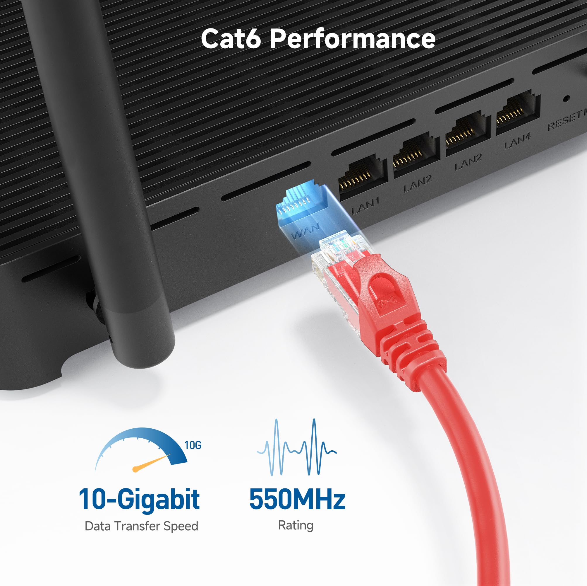 Cable Matters 10Gbps Snagless Short Cat 6 Ethernet Cable   2Ft, Cat 6 Cable, Cat6 Cord, Ethernet Cord, Red
