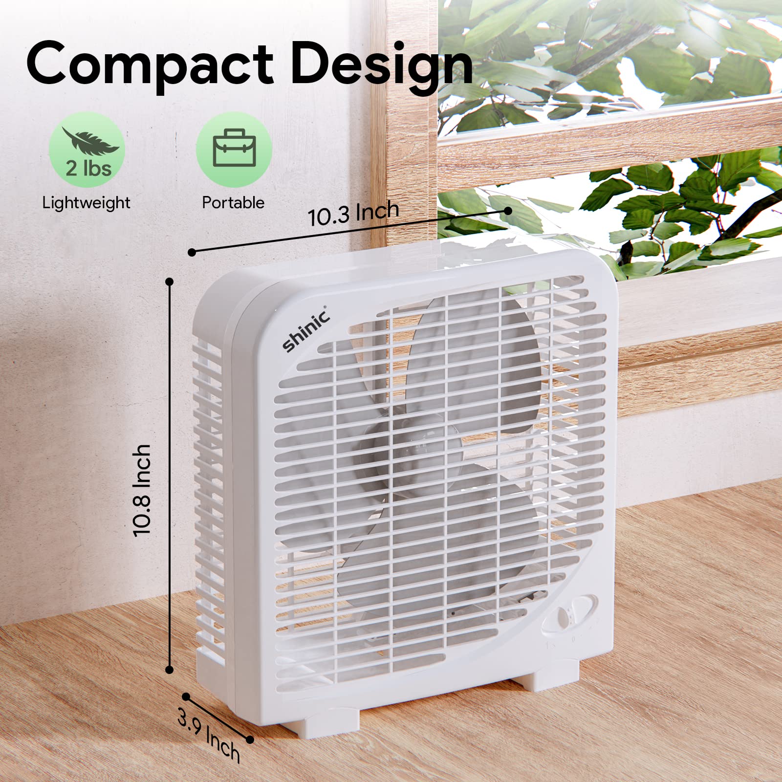 Shinic 10'' Tabletop Box Fan For Bedroom, 2 Speeds, Quiet Table Fan With Strong Airflow, Energy Efficient Small Box Fan, Portabl
