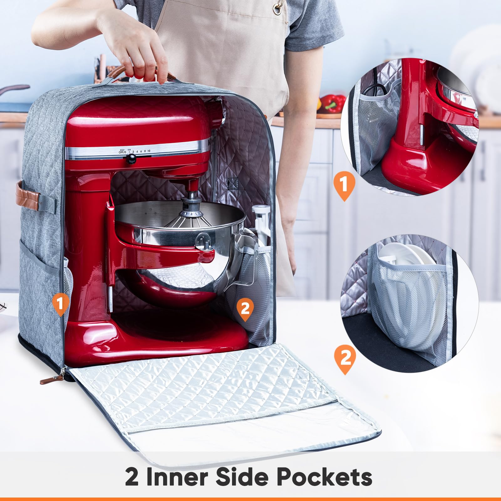 Bagsprite Stand Mixer Cover With Appliance Sliders Base Compatible With Kitchenaid Mixer Storage Bag For 4.5/5 Quart With Pocket