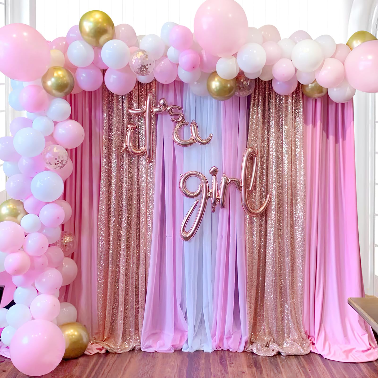 Backdrop Curtain Drapes 2 Panels Rose Gold Party Sequin Background 2Ft X 8Ft Wedding Ceremony Birthday Decorations Shimmer Fabri