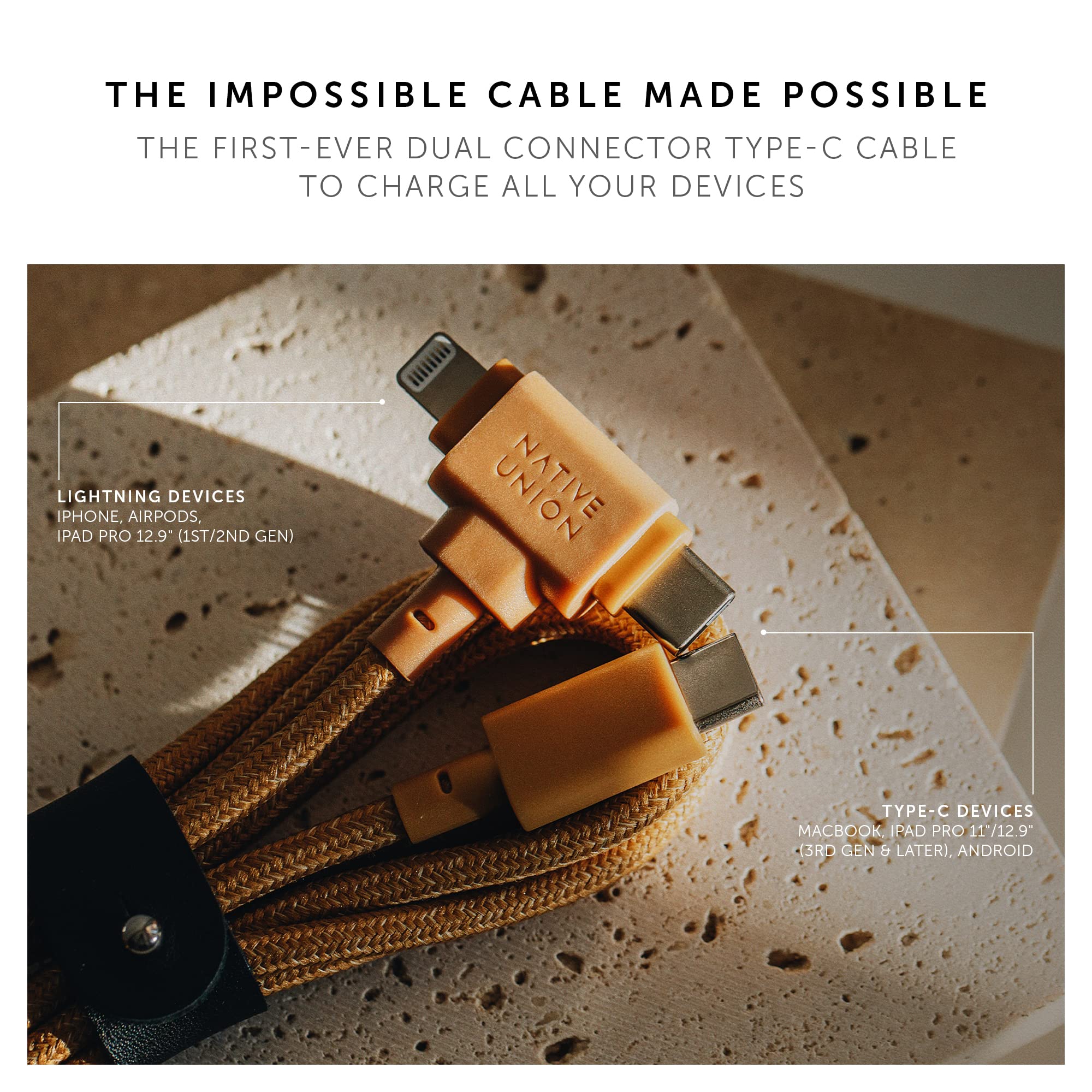 Native Union Belt Cable Duo - 5Ft Ultra-Strong Braided Universal Charging Cable - Made With Recycled Materials - 2-In-1 Multi-De