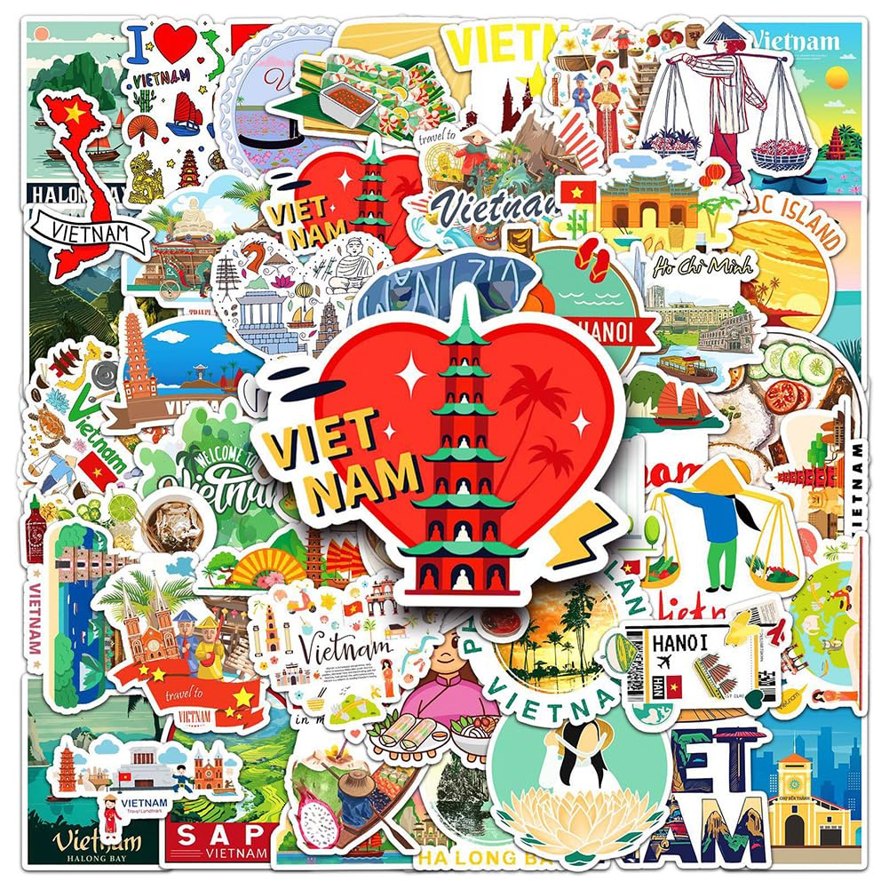 Vietnam Travel Stickers |50Pcs Vietnamese Waterproof Vinyl Decals For Bike Water Bottles Laptop Bicycle Refrigerator Cup Luggage