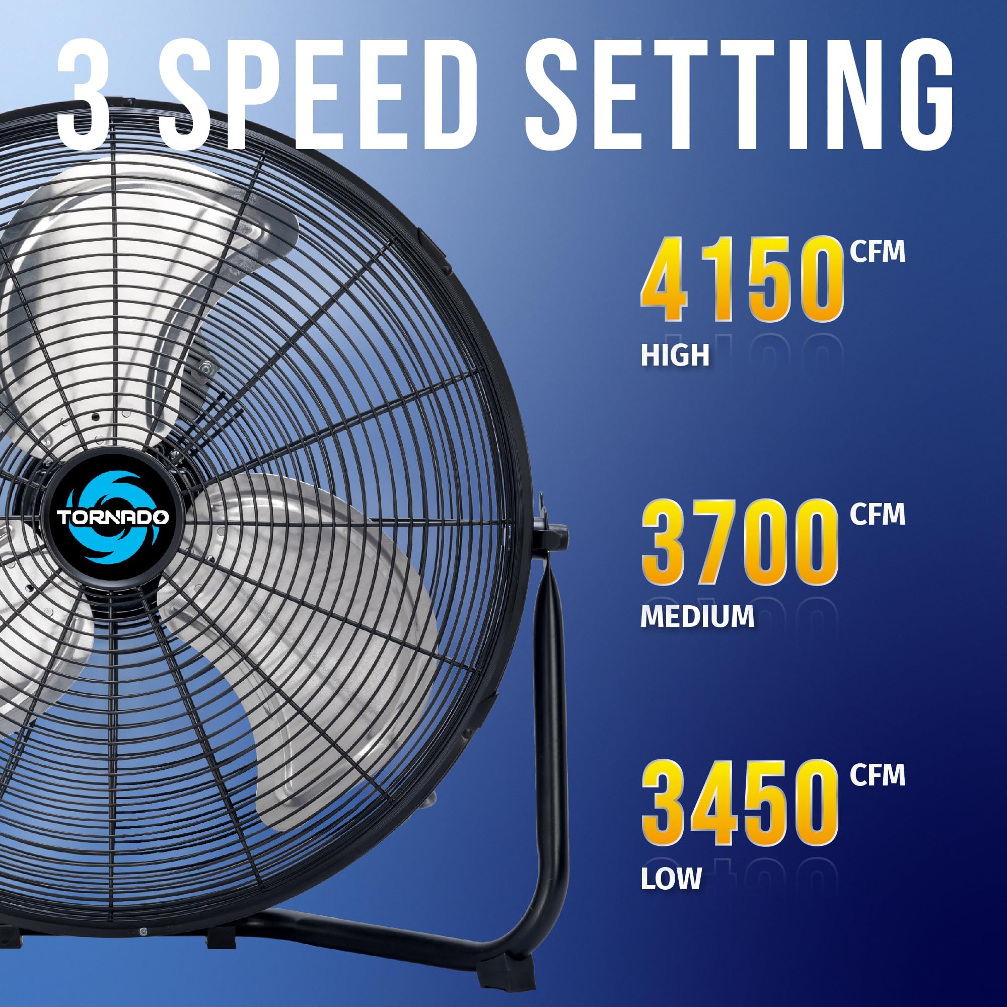 Tornado 18 Inch High Velocity Metal Floor Fan, 3 Speed Powerful Cooling For Industrial, Commercial, And Home Spaces, 120Tilt, 6.