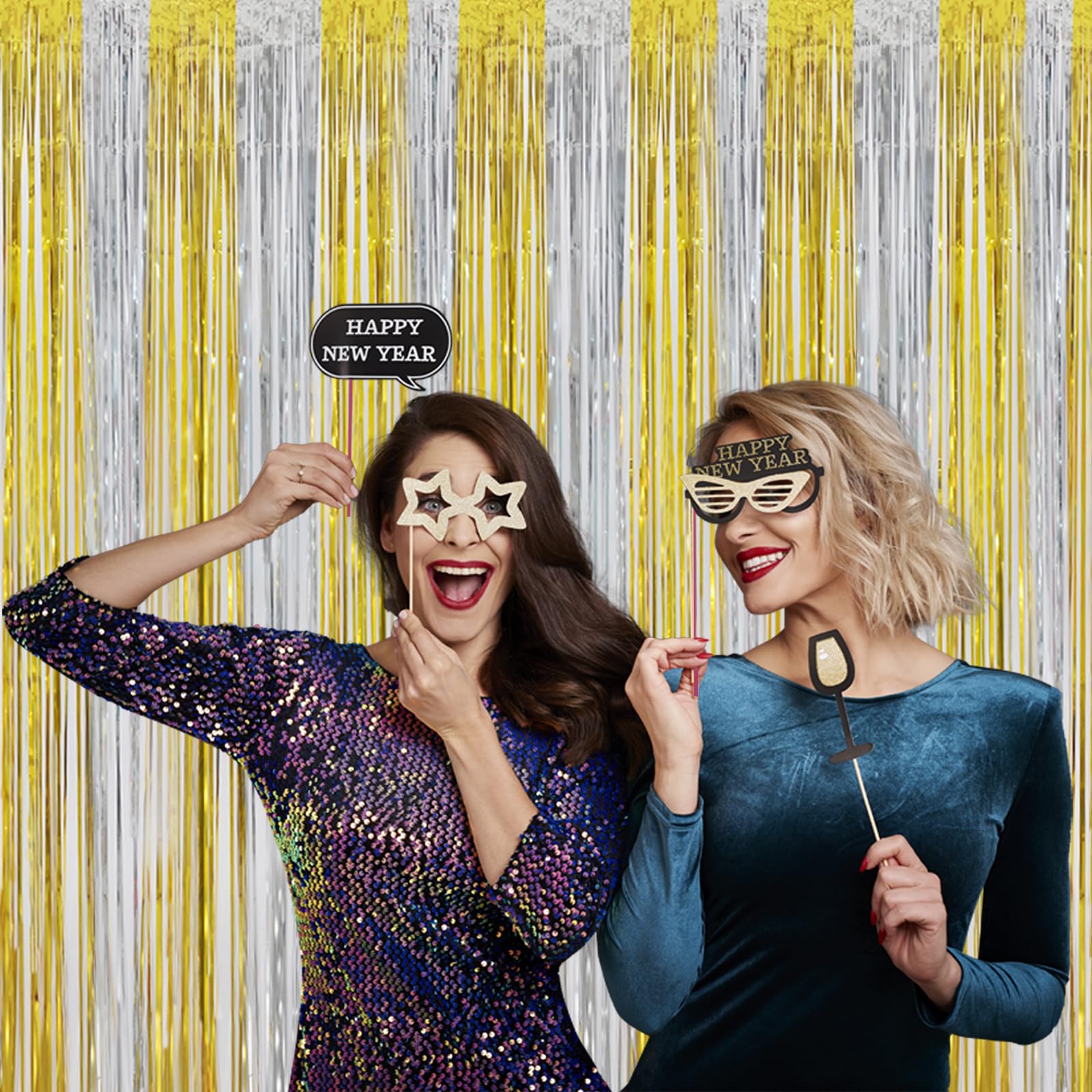 Gold Tinsel Backdrop Party Decorations, Melsan 3.2 X 8 Ft Foil Fringe Curtains Party Backdrop For Birthday Party, Anniversary, G