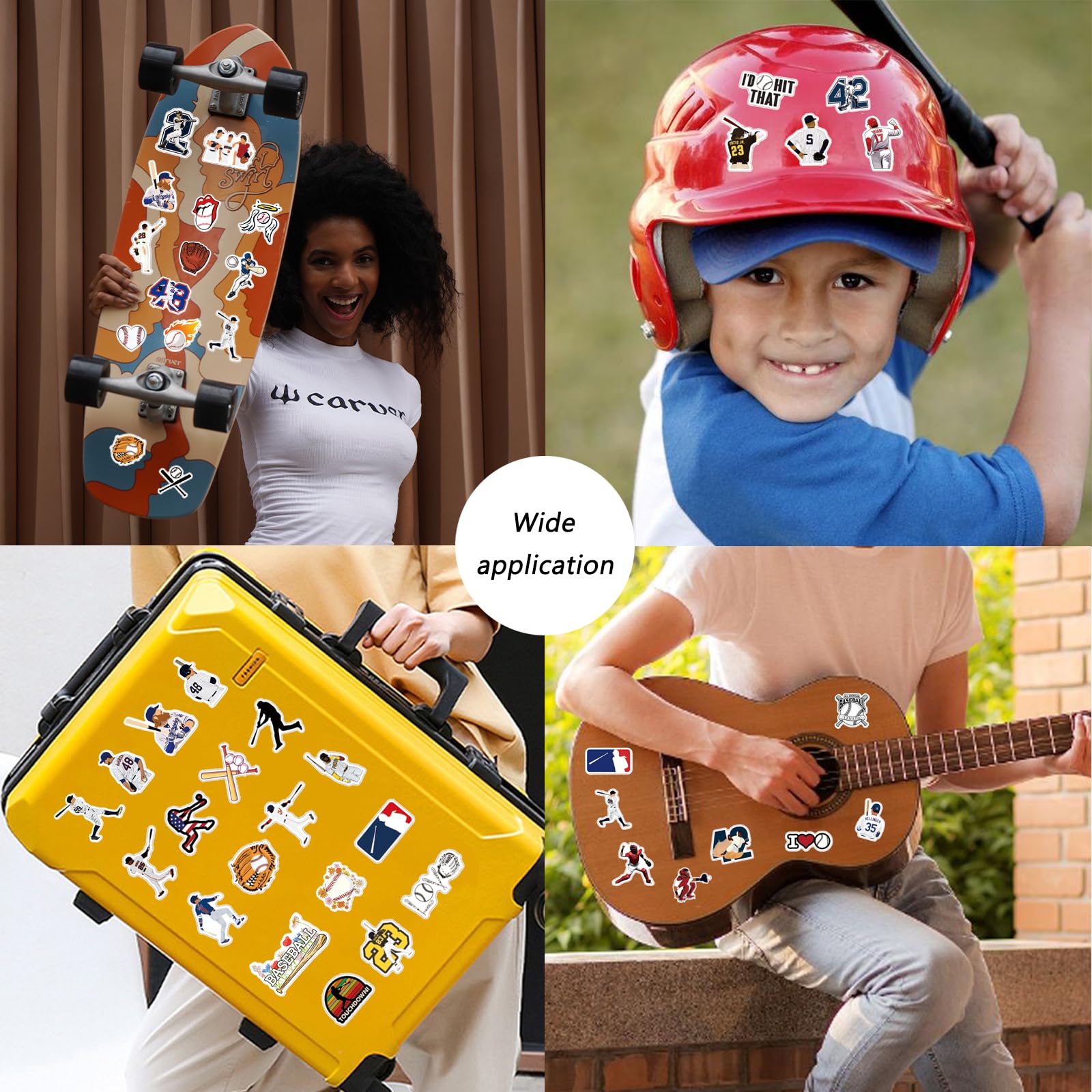Prstincol 100Pcs Baseball Stickers, Waterproof Vinyl Baseball Tattoos For Kids Teens Boys Adults, Sports Decals For Snowboard La