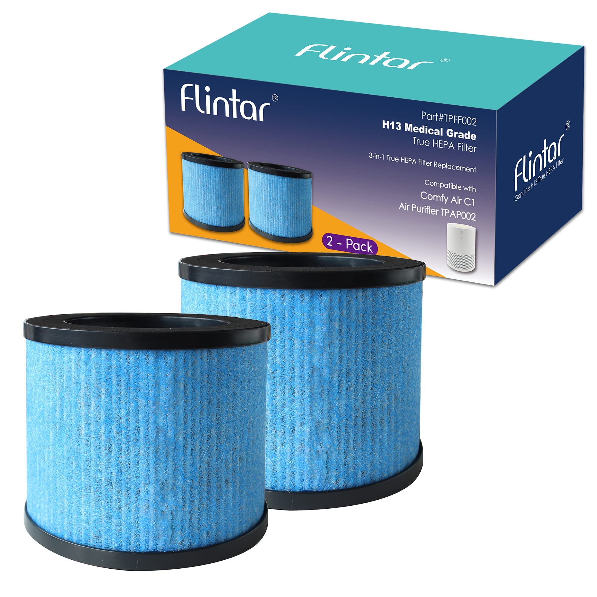Flintar Tpap002 True Hepa Replacement Filters, Compatible With Toppin Tpap002 Hepa Air Purifier Comfy Air C1, 3 In 1 H13 Grade T
