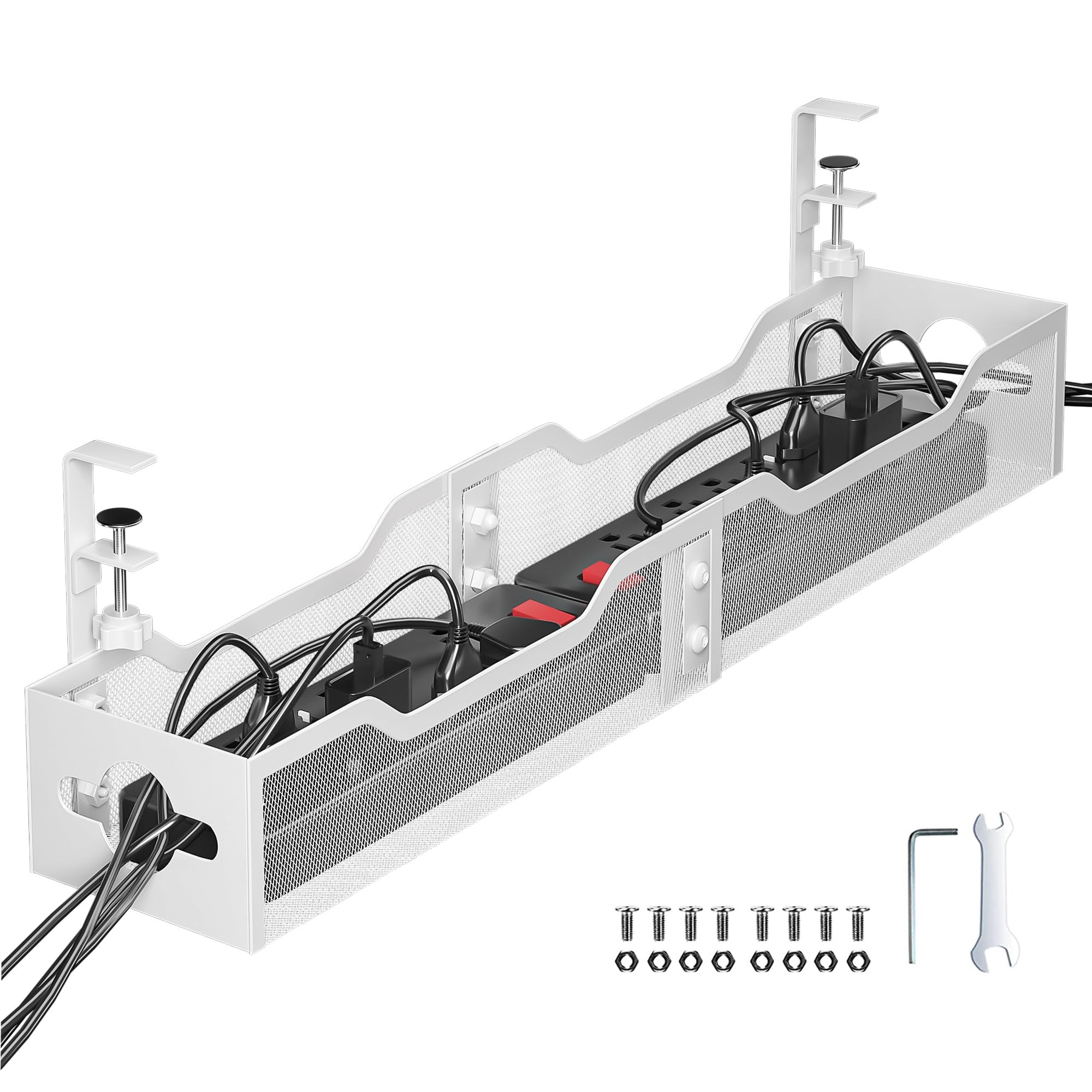 Cable Management Under Desk 24.8''  No Damage To Desk, Standing Desk Cable Organizer, Quszmd Under Desk Cord Organizer, Under De
