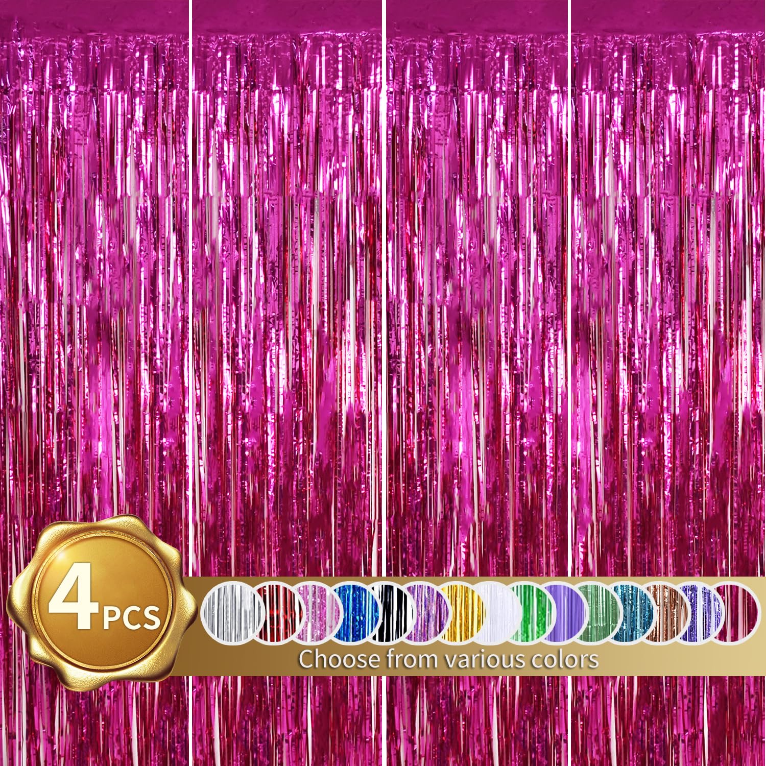 Beishida 4 Pcs Hot Pink Rosered Door Streamers Curtain Party Streamers Backdrop Fringe Foil Wall Background For Party Decoration