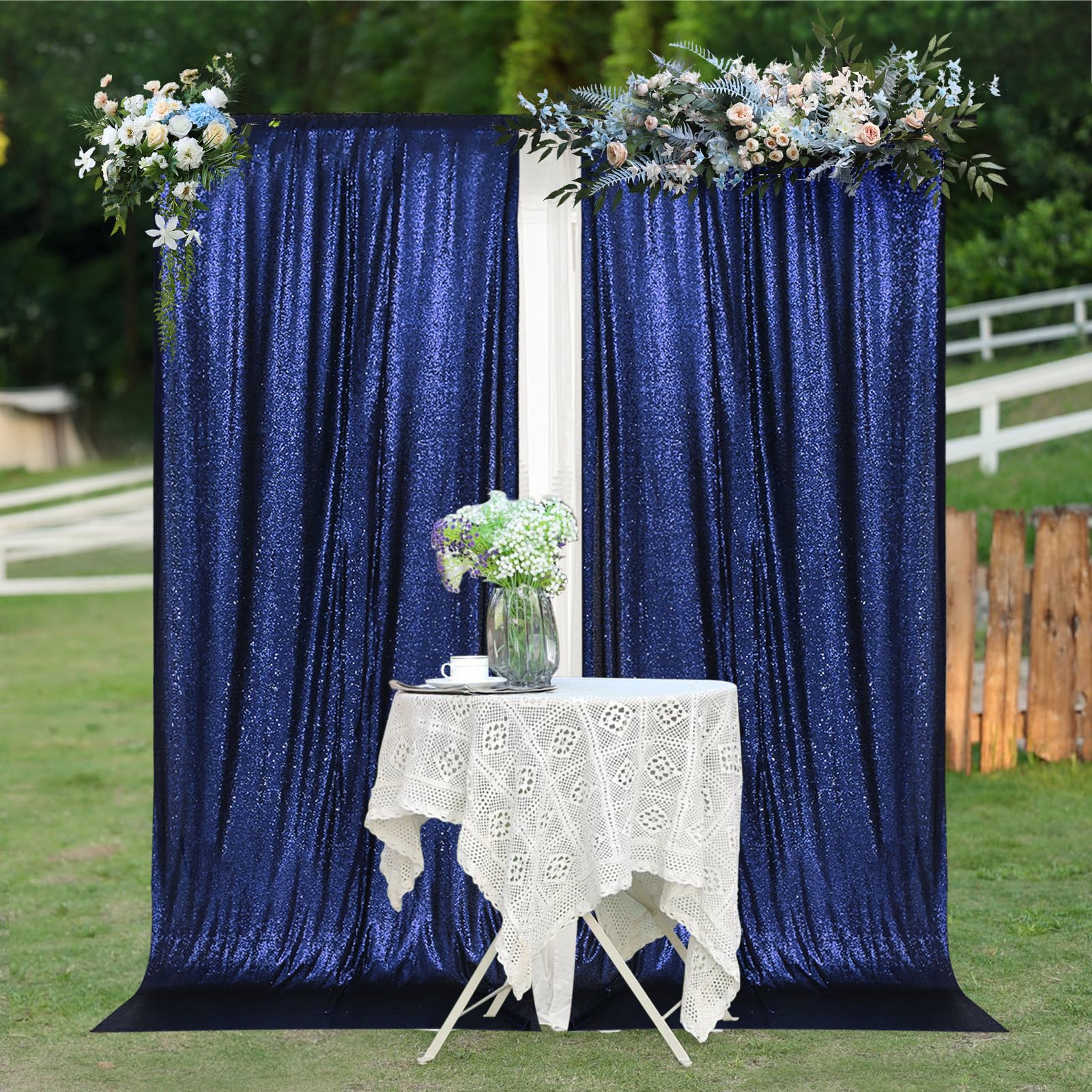 Partydelight 2 Panels Navy Blue Sequin Backdrop, Photography, Christmas Backdrop, 5Ft X 10Ft