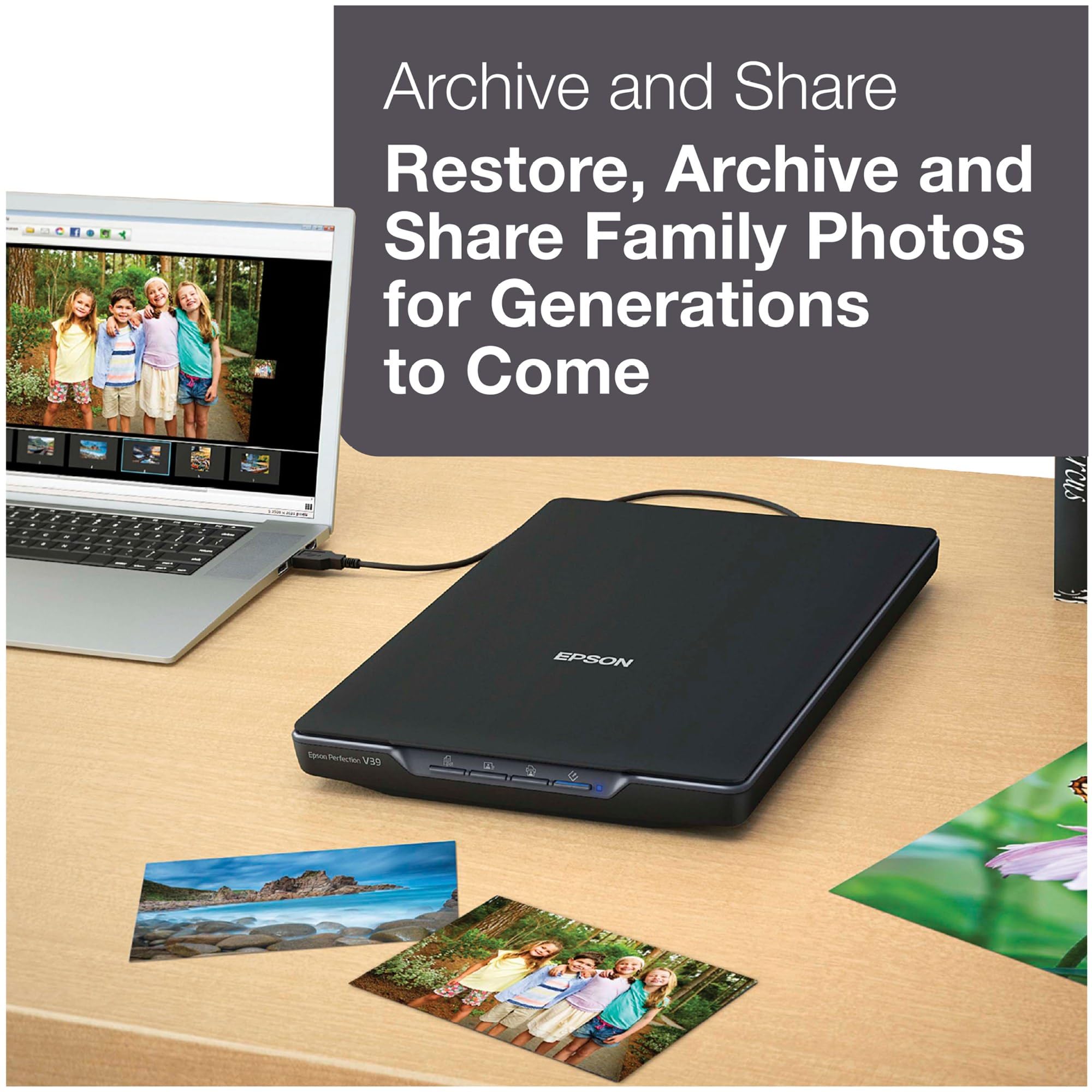 Epson Perfection V39 Color Photo & Document Scanner With Scan To Cloud & 4800 Optical Resolution, Black