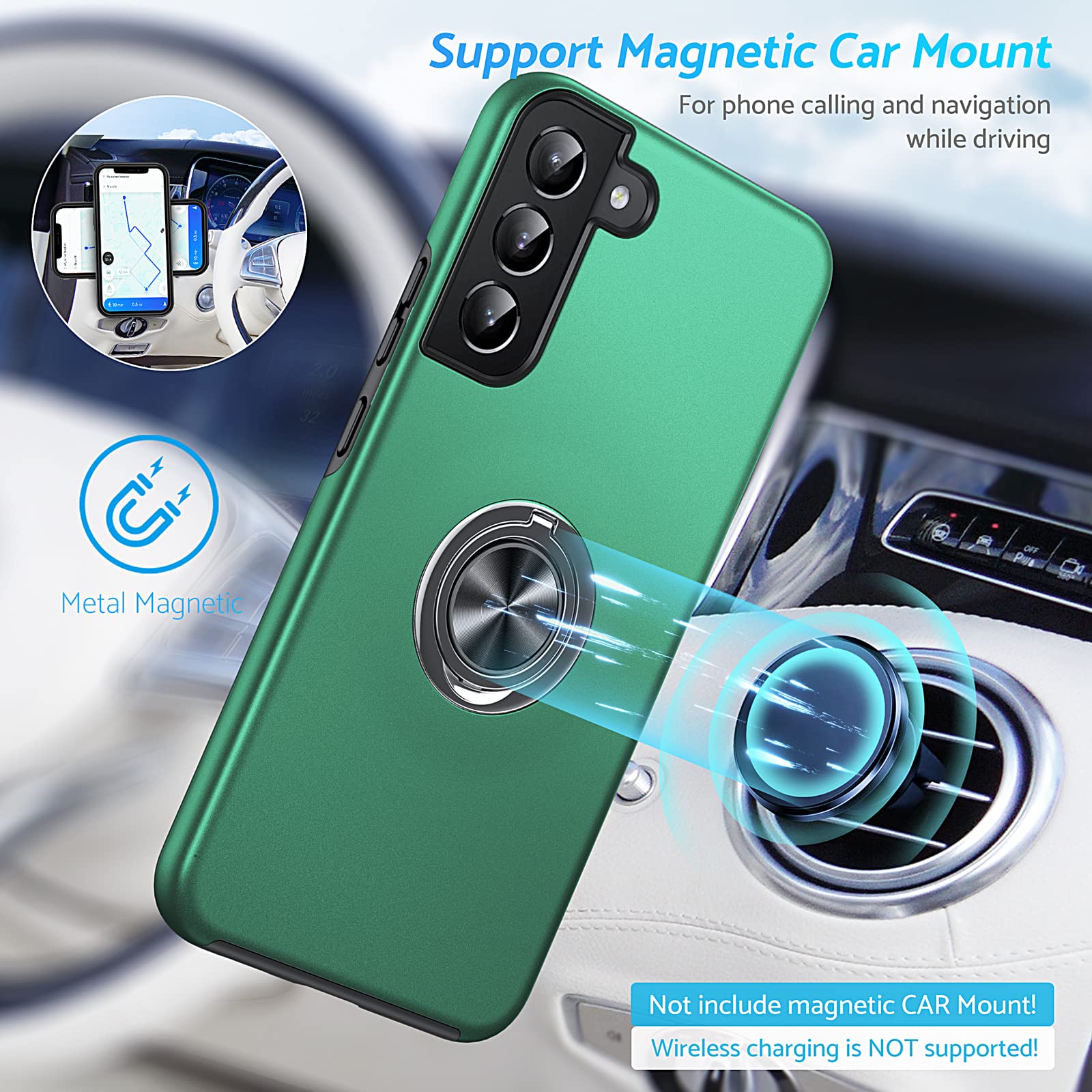 Anqrp Hidden Series Galaxy S22 Plus Case 5G,[Heat Dissipation][No Fall Off Kickstand] 360Metal Ring, Military Grade Shockproof P