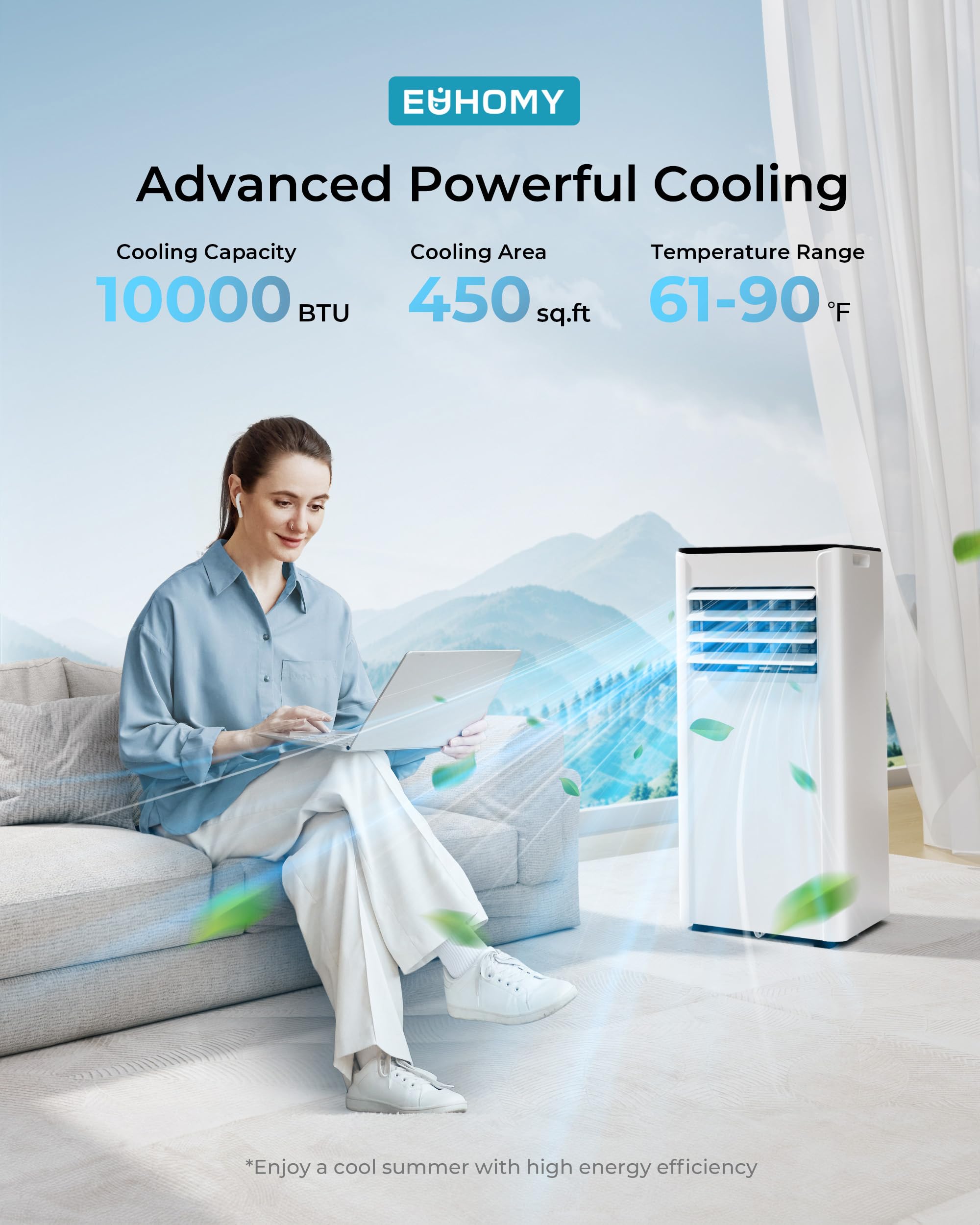 Euhomy 10000Btu Portable Air Conditioners With Remote For Bedroom, 3-1 Standing Smart Cooling Ac With Dehumidifier, Fan, Air Con