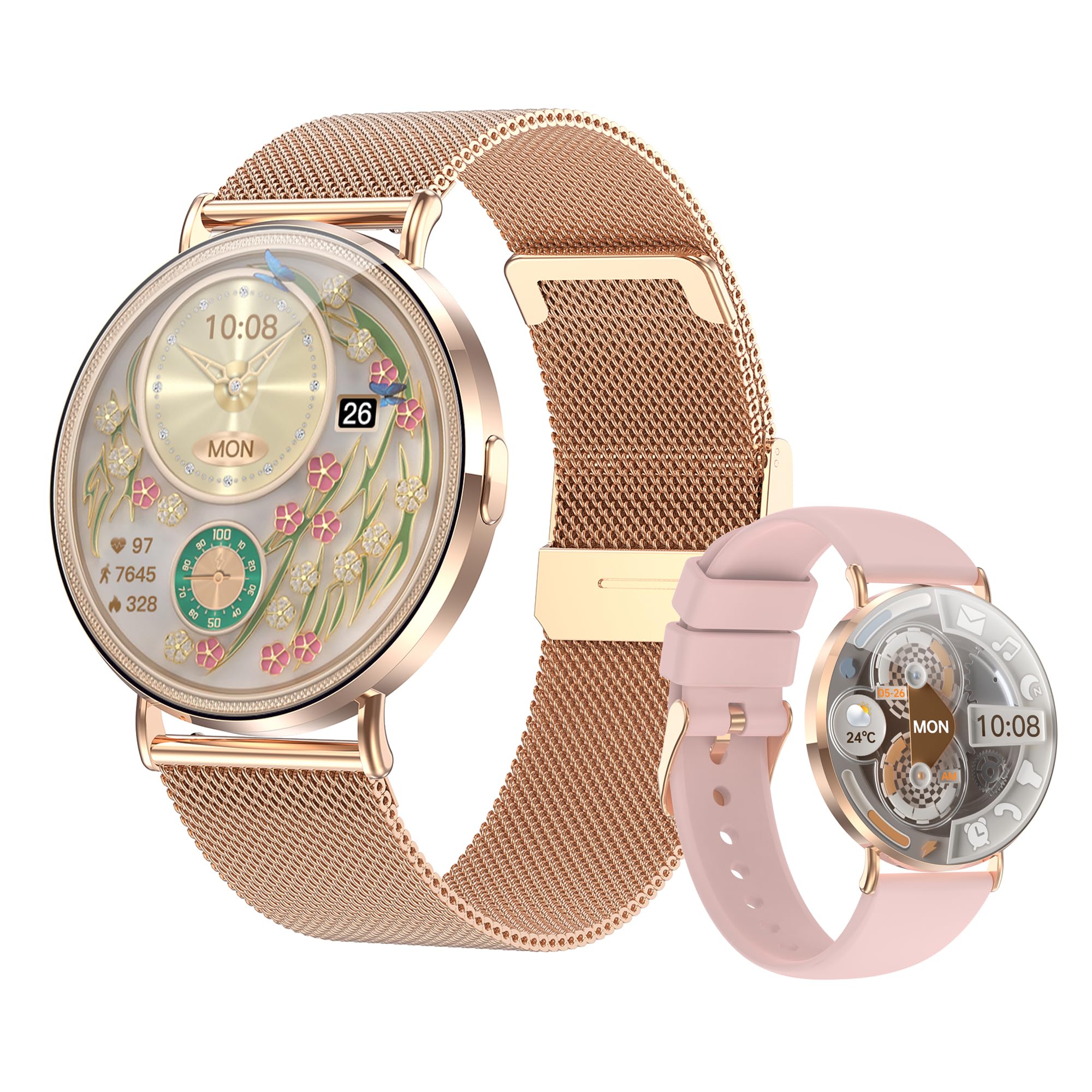 Ultra-Slim Smart Watches For Women(Call/2 Bands/All Metal), 41Mm,1.32 '' Amoled Ultra-Clear Screen Fitness Tracker With Spo2/Hea