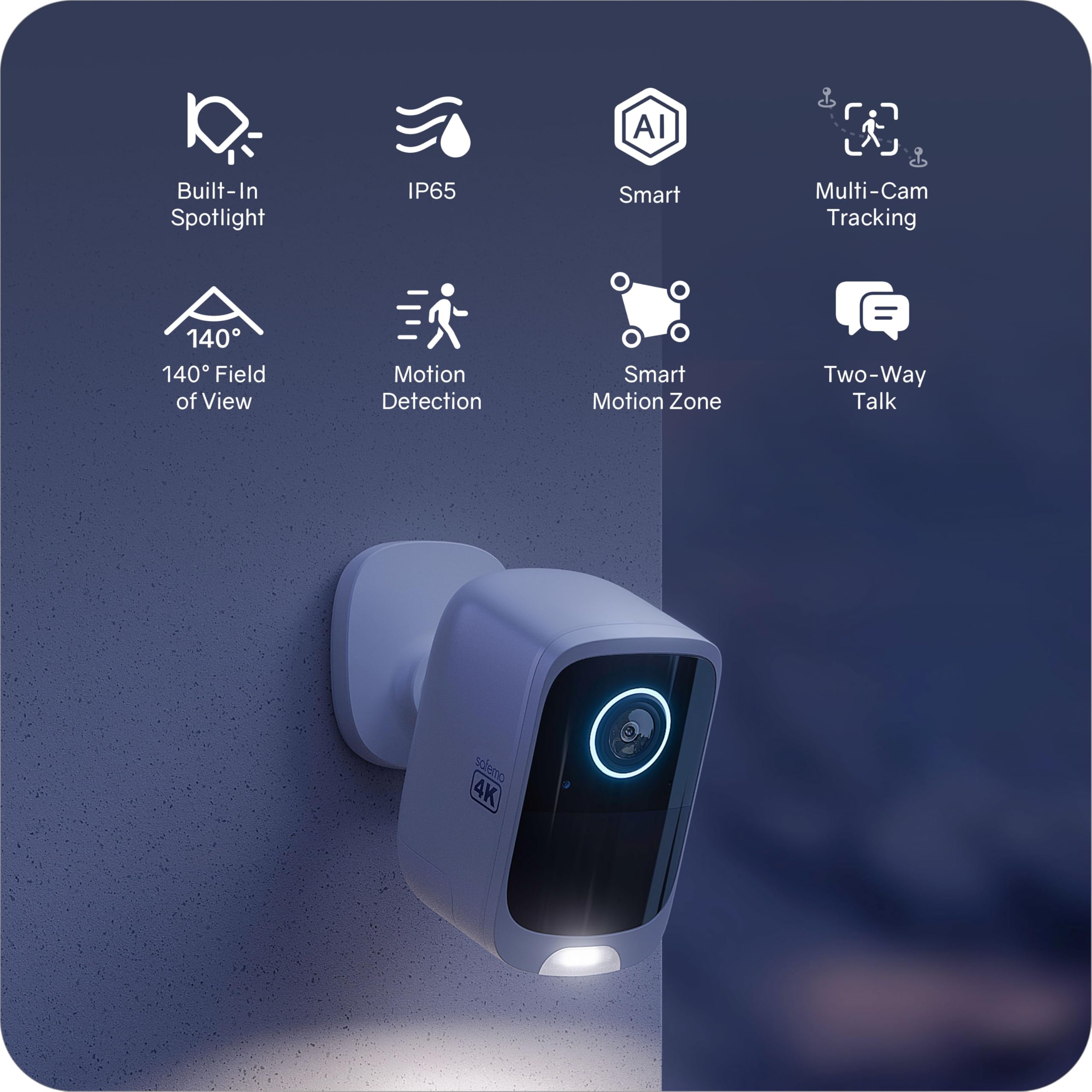 Safemo 4K Wireless Security Camera Outdoor System, Local Ai & Storage, No Monthly Fee, Color Night Vision, 2 Way Talk, Works Wit
