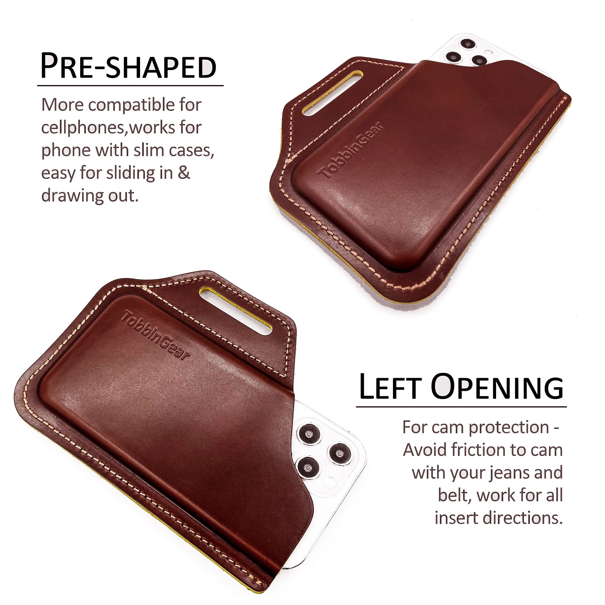 Tobbingear Leather Belt Phone Pouch, Leather Cell Phone Holster, Universal Leather Phone Case With Belt Loops, For Men And Women