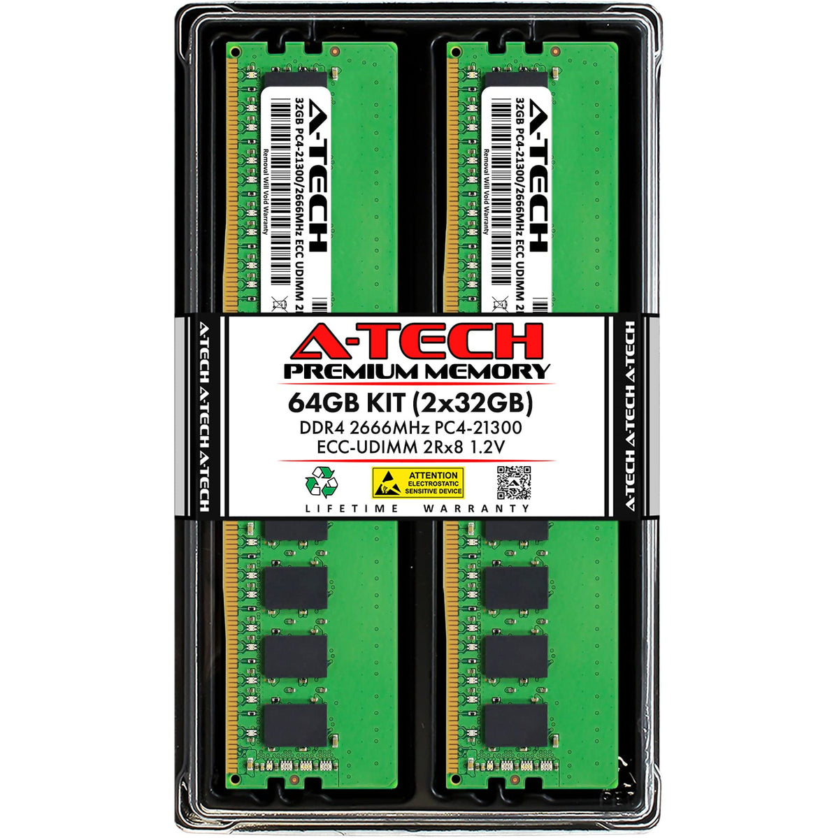 A Tech Server 64Gb Kit (2 X 32Gb) 2Rx8 Pc4 21300 Ddr4 2666Mhz Ecc Unbuffered Udimm 288 Pin Dual Rank Dimm 1.2V Workstation Serve