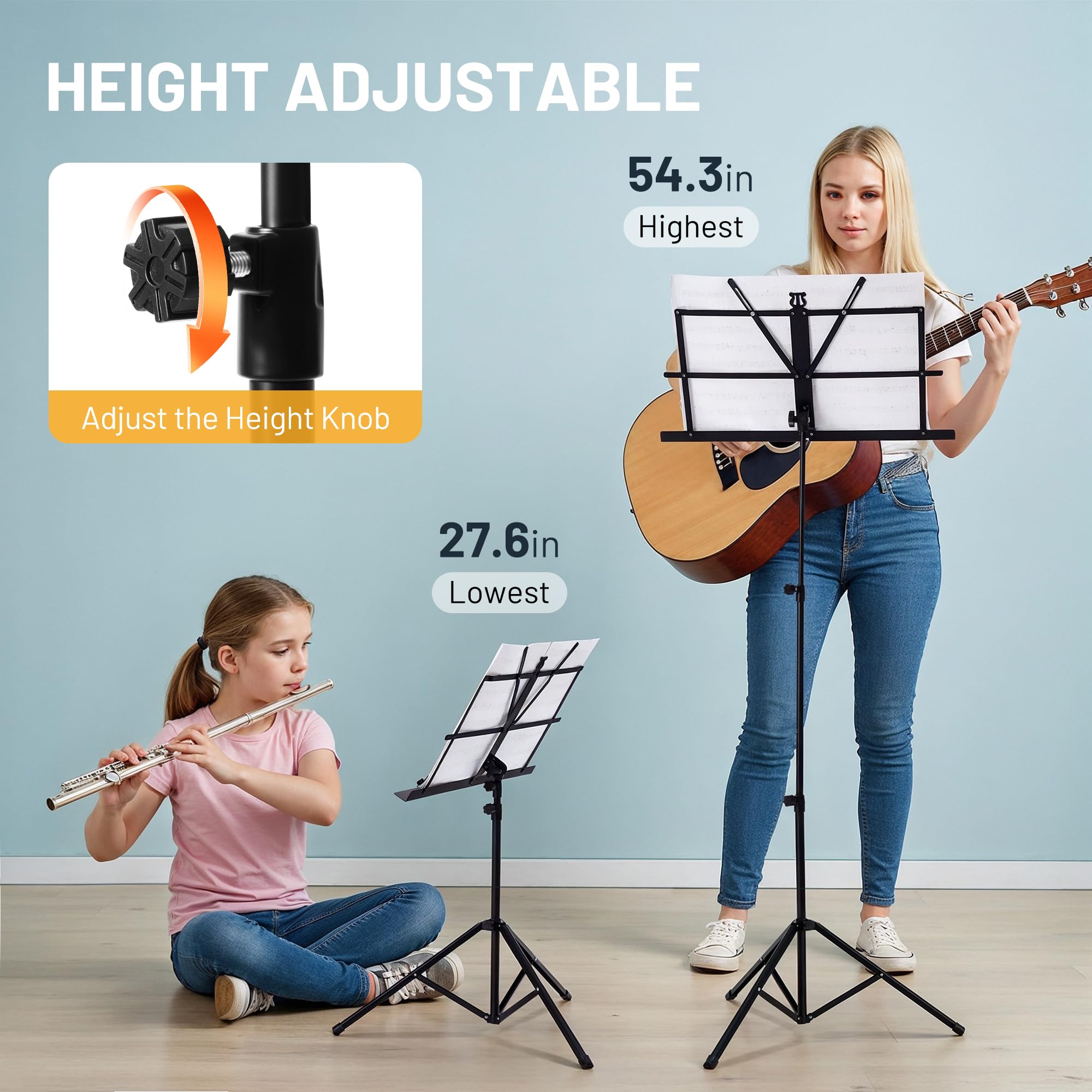 Cahaya 2 In 1 Dual Use Extra Stable Reinforced Folding Sheet Music Stand & Desktop Book Stand Lightweight Portable Adjustable Wi