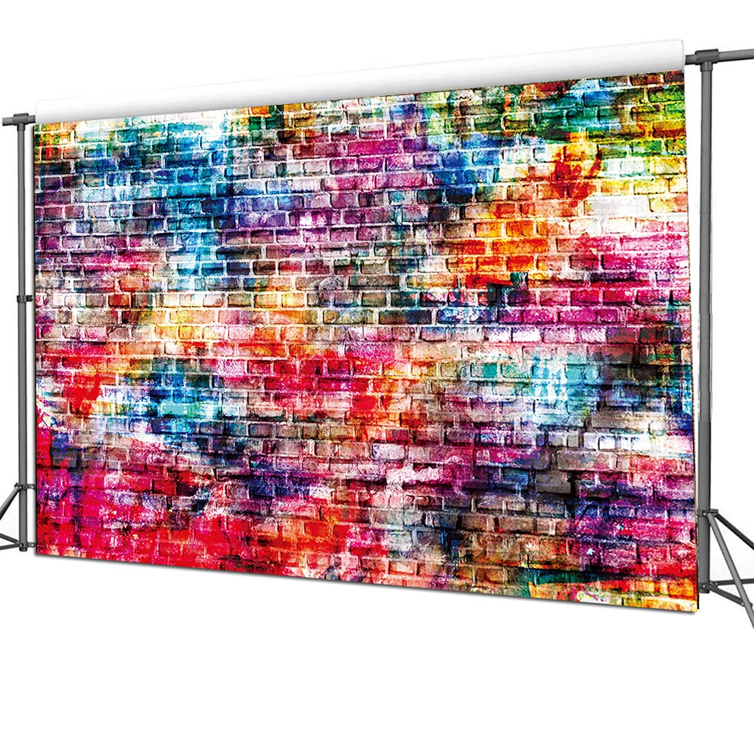 Dudaacvt 7X5Ft Colorful Brick Wall Photography Backdrops For 80'S 90'S Hip Hop Disco Birthday Baby Birthday Party Wedding Gradua