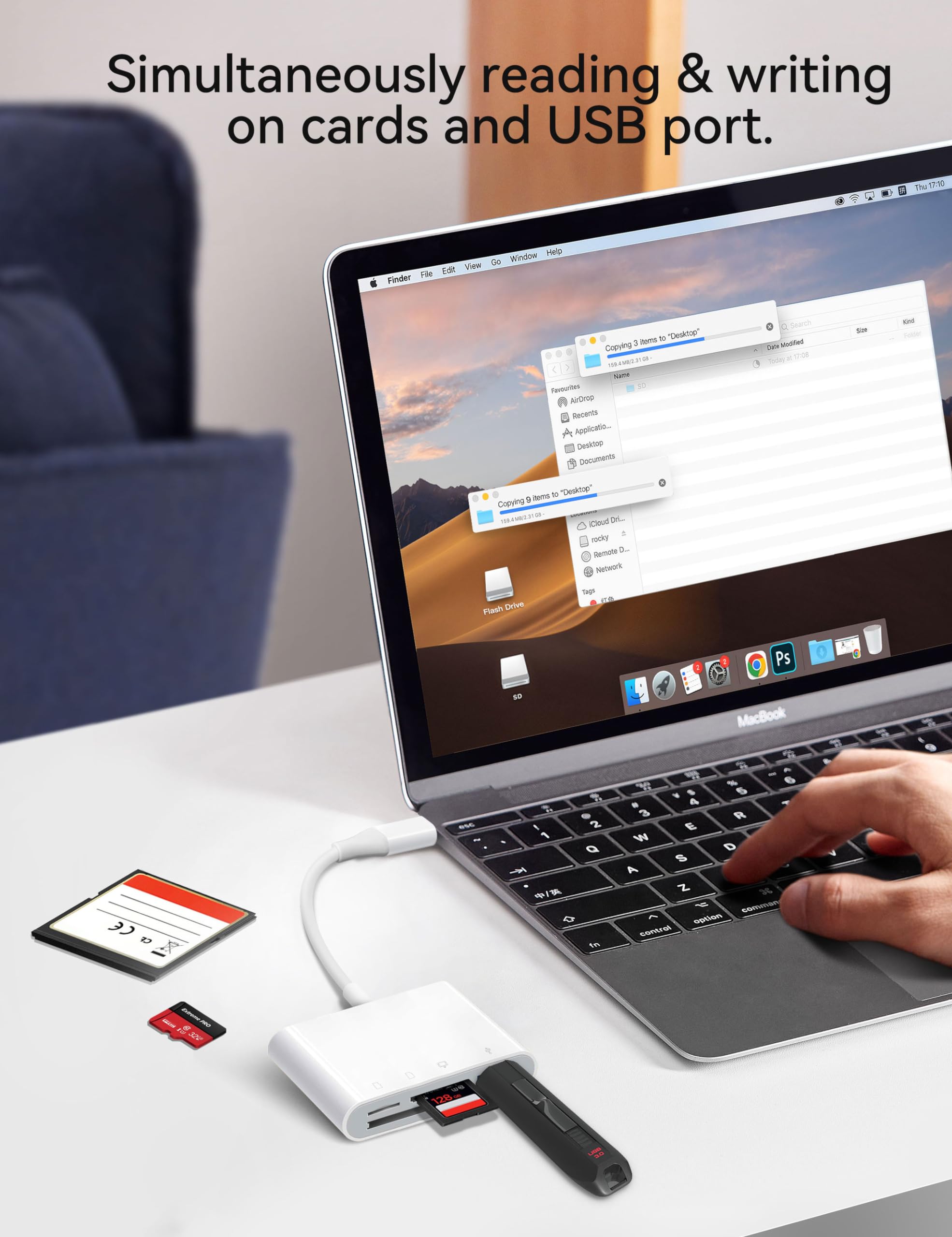 Usb C Sd Card Reader, Chiaopio 4 In 1 Usb C To Sd Memory Card Adapter With Compactflash/Cf/Sd/Microsd & Usb 4 Port Compatible Wi