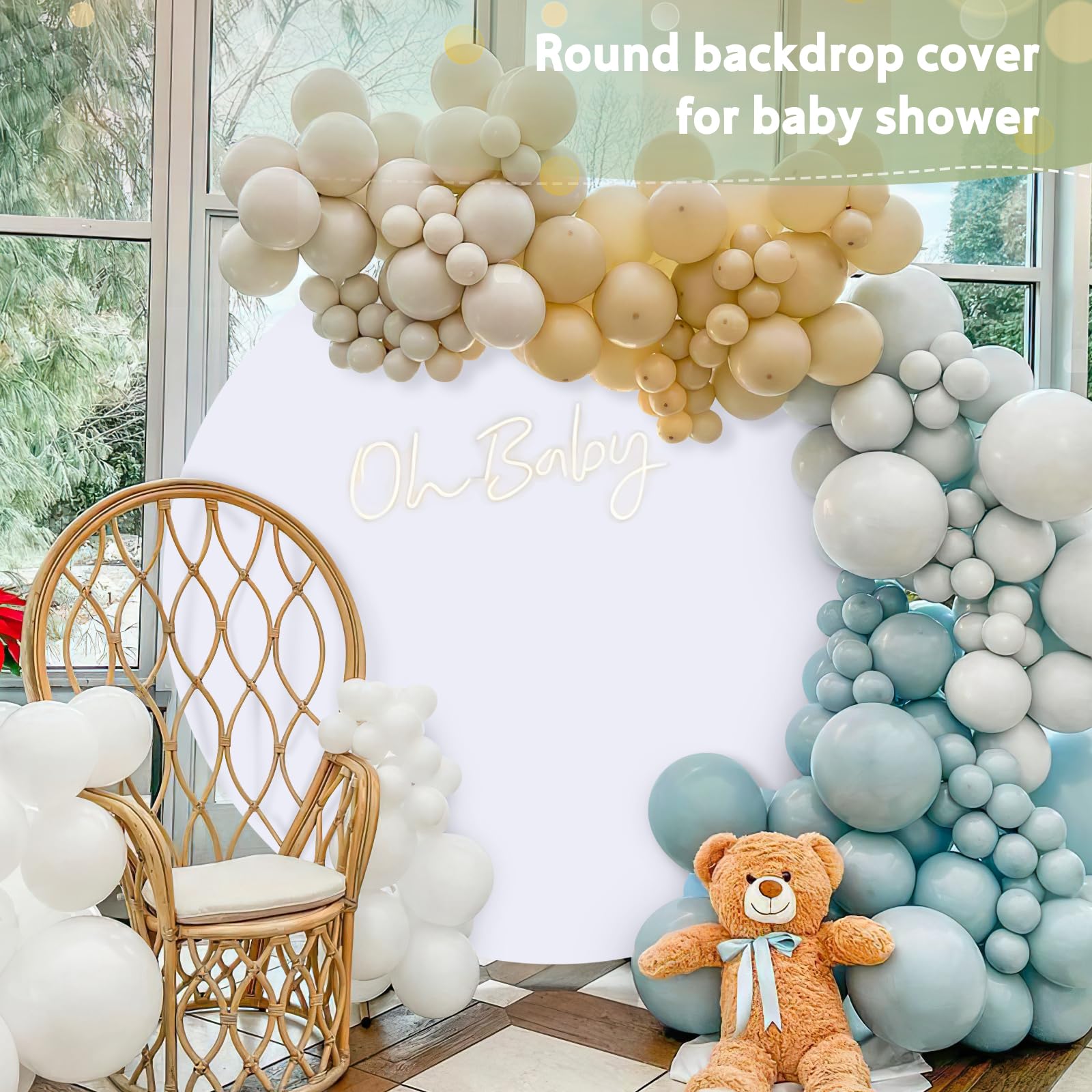 White Round Backdrop Cover 7.2X7.2Ft White Circle Photo Photography Background For Birthday Party Wedding Decorations