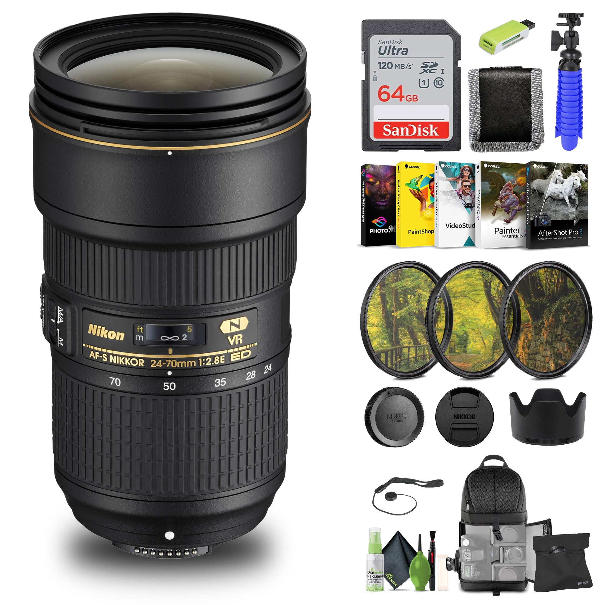 Nikon NIKKOR Z 70-200mm f/2.8 VR S Optical Telephoto Zoom Lens Z Cameras (20091) + 64GB Memory Card + Filter Kit + Backpack + Ca
