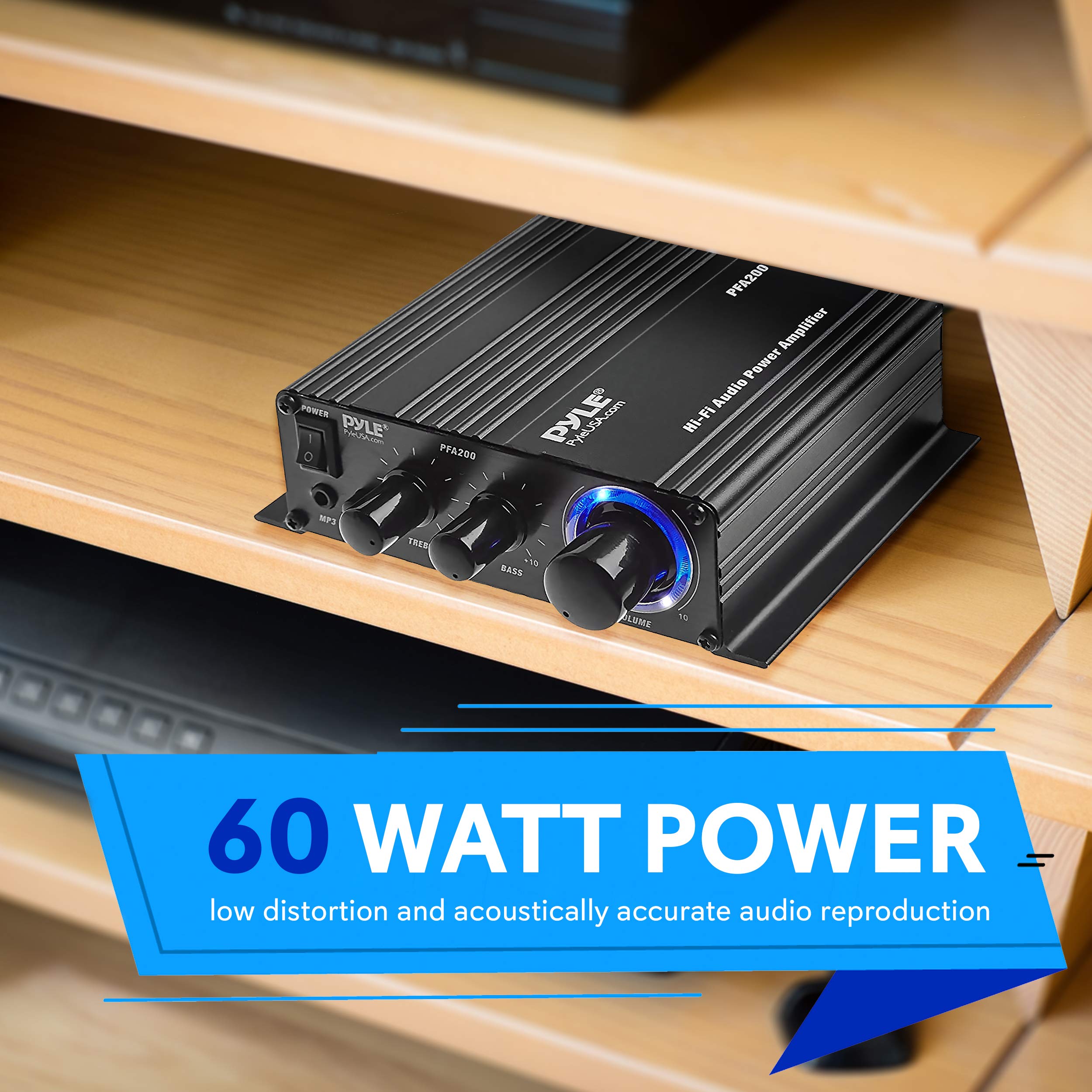 Pyle Home Mini Audio Amplifier   60W Portable Dual Channel Surround Sound Hifi Stereo Receiver W/ 12V Ac Adapter, Aux, Mic In, S