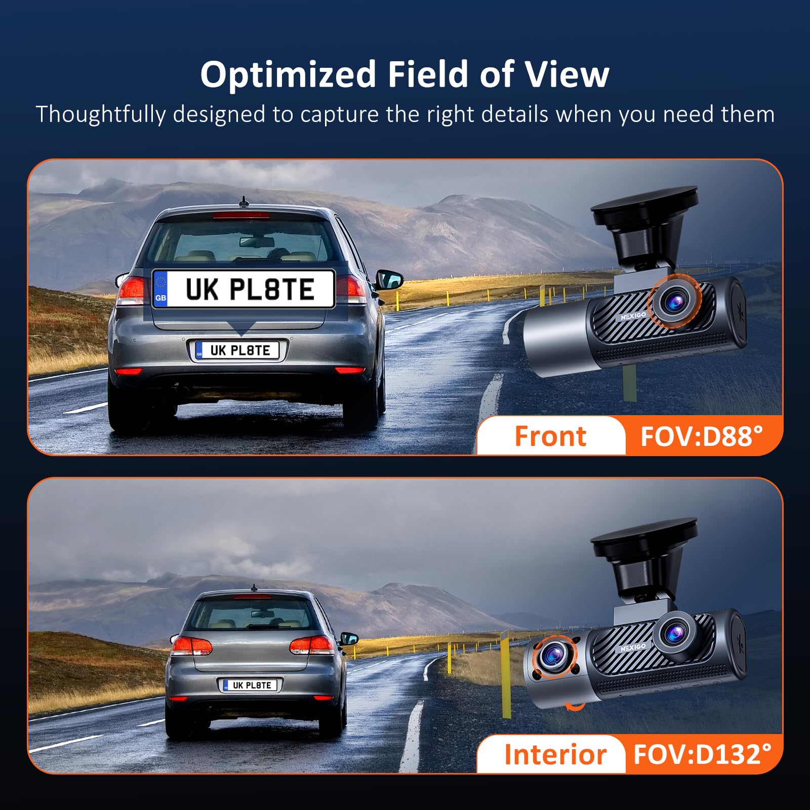 Nexigo 3 Channel Dash Cam With Rotatable Interior/Front Camera, Sony_Sensors, Front And Rear With Cabin, 4K/2K 1440P+1080P+1080P, Super Night Vision, 24H Parking Mode, Gps, Wifi, 128G Sd Card Included