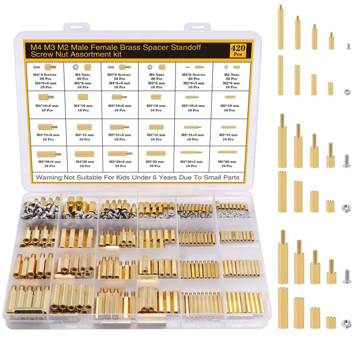 Csdtylh 420Pcs M2 M3 M4 Motherboard Standoffs&Screws&Nuts Kit, Hex Male Female Brass Spacer Standoffs, Laptop Screws For Diy Com