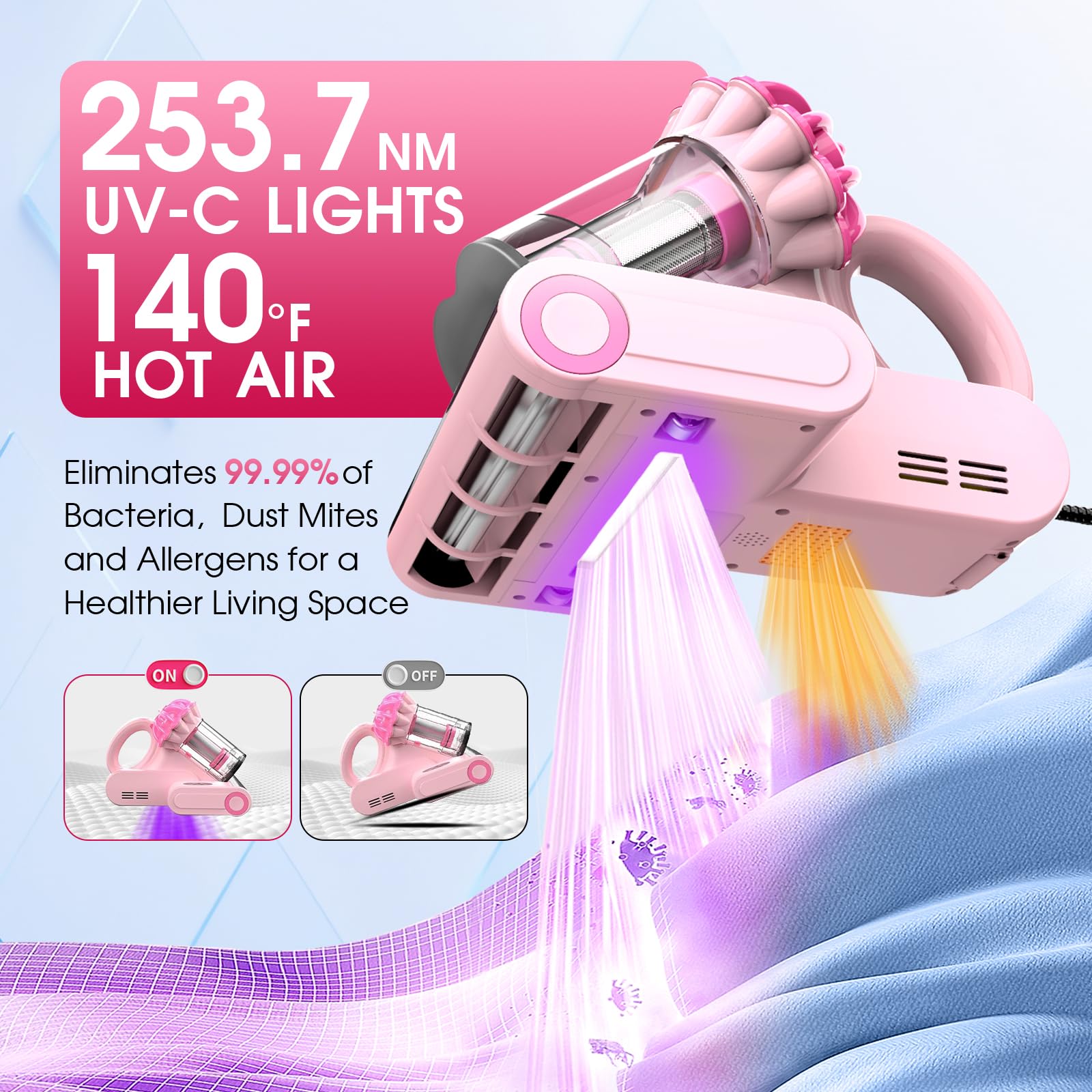 Belife M8 Mattress Vacuum Cleaner, Anti-Allergen Bed Vacuum Cleaner With Uv & Hot Air & High Heating, 550W 18Kpa Powerful Suctio