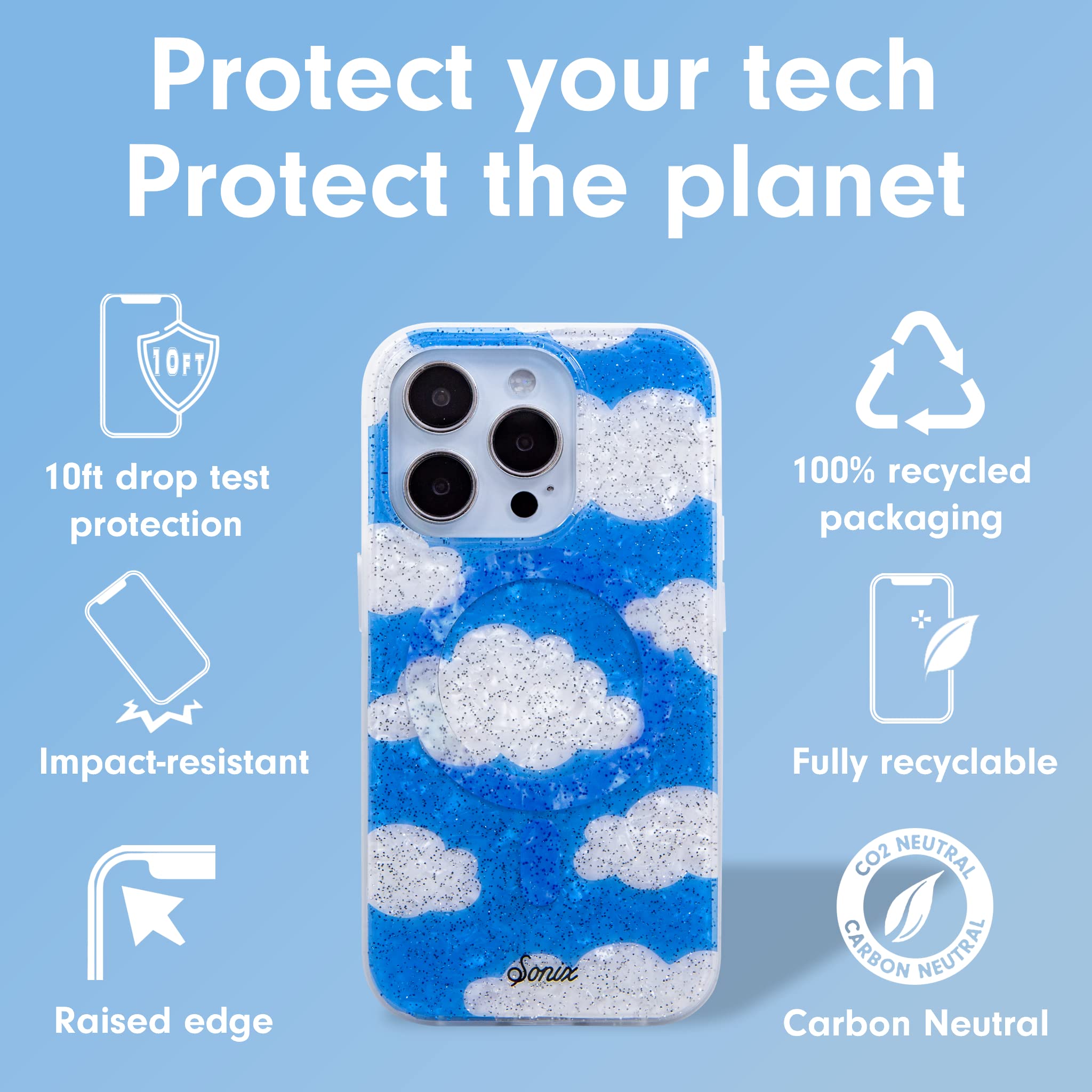 Sonix Case For Iphone 14 Pro | Compatible With Magsafe | 10Ft Drop Tested | Glitter Day Dream Clouds