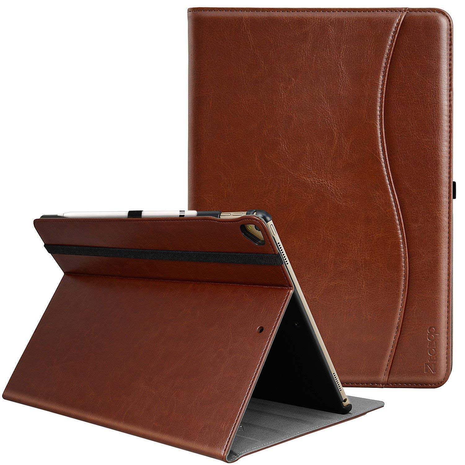 Ztotopcase For Ipad Pro 12.9 Inch Case 2017/2015 (Old Model,1St & 2Nd Generation), Premium Pu Leather Business Folio Cover With Auto Wake/Sleep, Document Card Slot, Multiple Viewing Angles,Brown