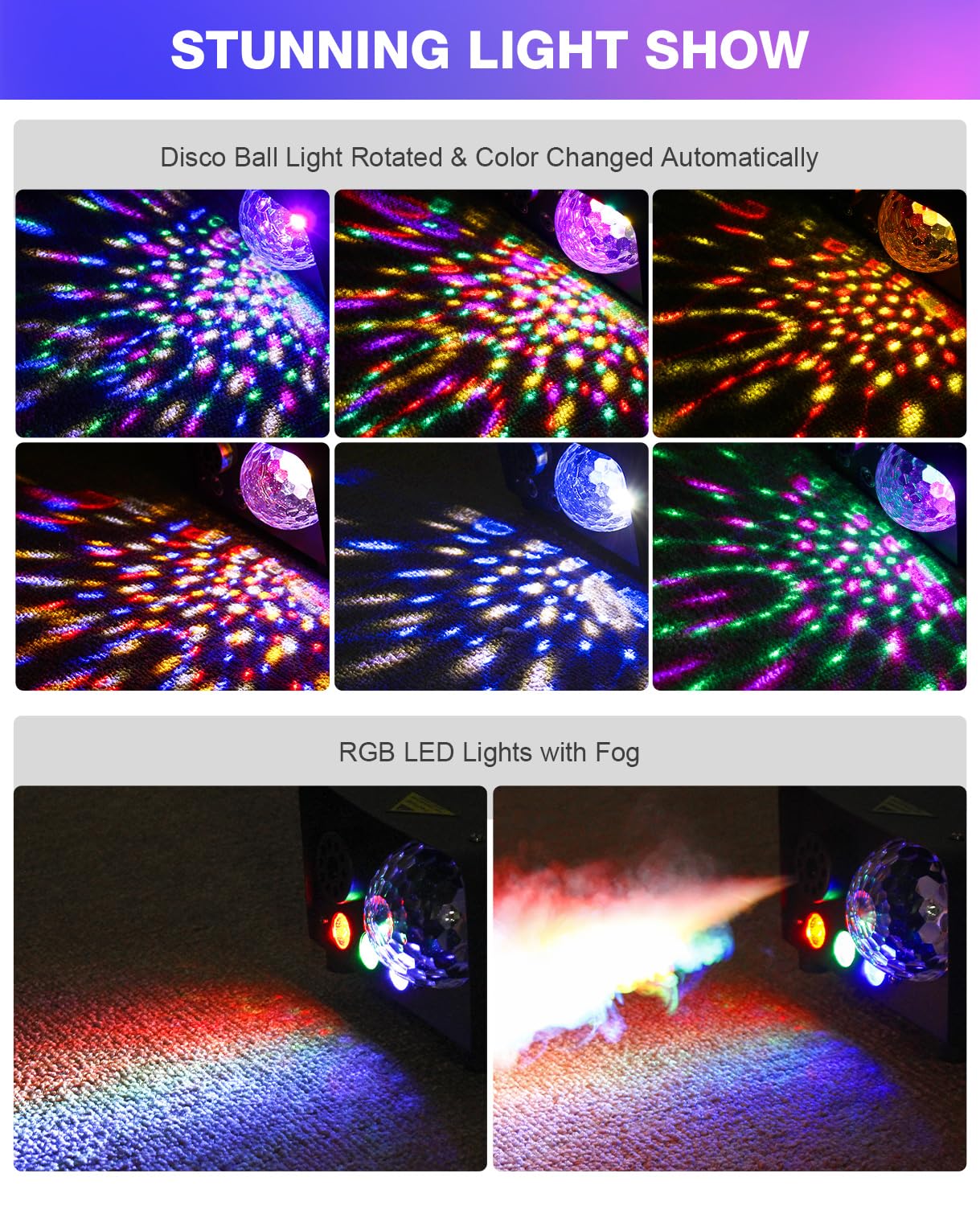 Mosfiata Fog Machine With Disco Ball Lights 600W Smoke Machine With Rgb Led Lights, 2300 Cfm Spray, Remote Control, Perfect For