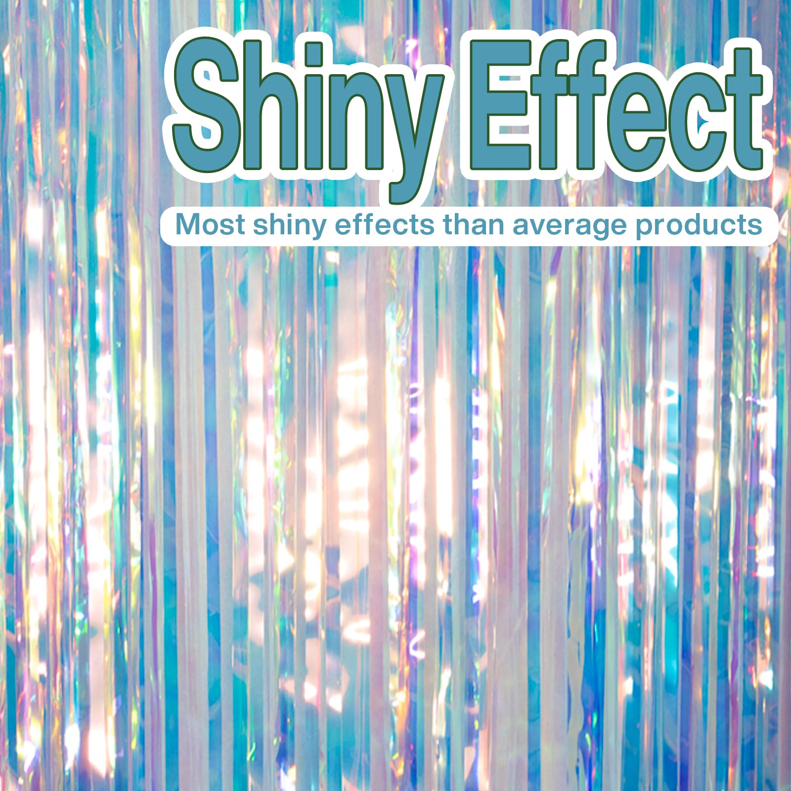 Partywoo Foil Curtain 2 Pcs, 3.3X6.6 Ft Iridescent Tinsel Curtains, Translucent Backdrop Curtain, Holographic Foil Fringe Curtai