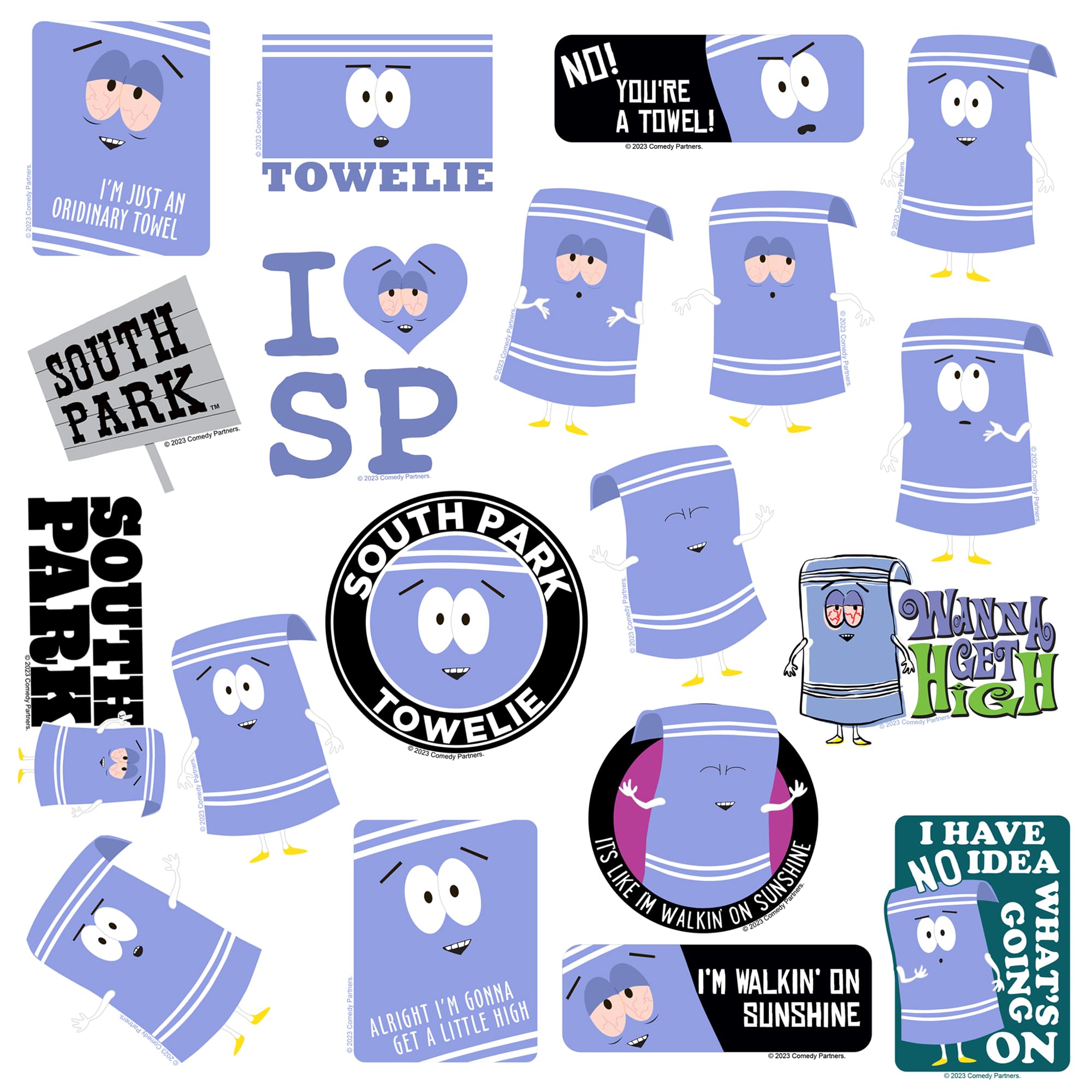 GRAPHICS & MORE South Park Towelie Vinyl Sticker Pack - 50ct for Laptop, Water Bottle, Scrapbooking, Indoor/Outdoor Use