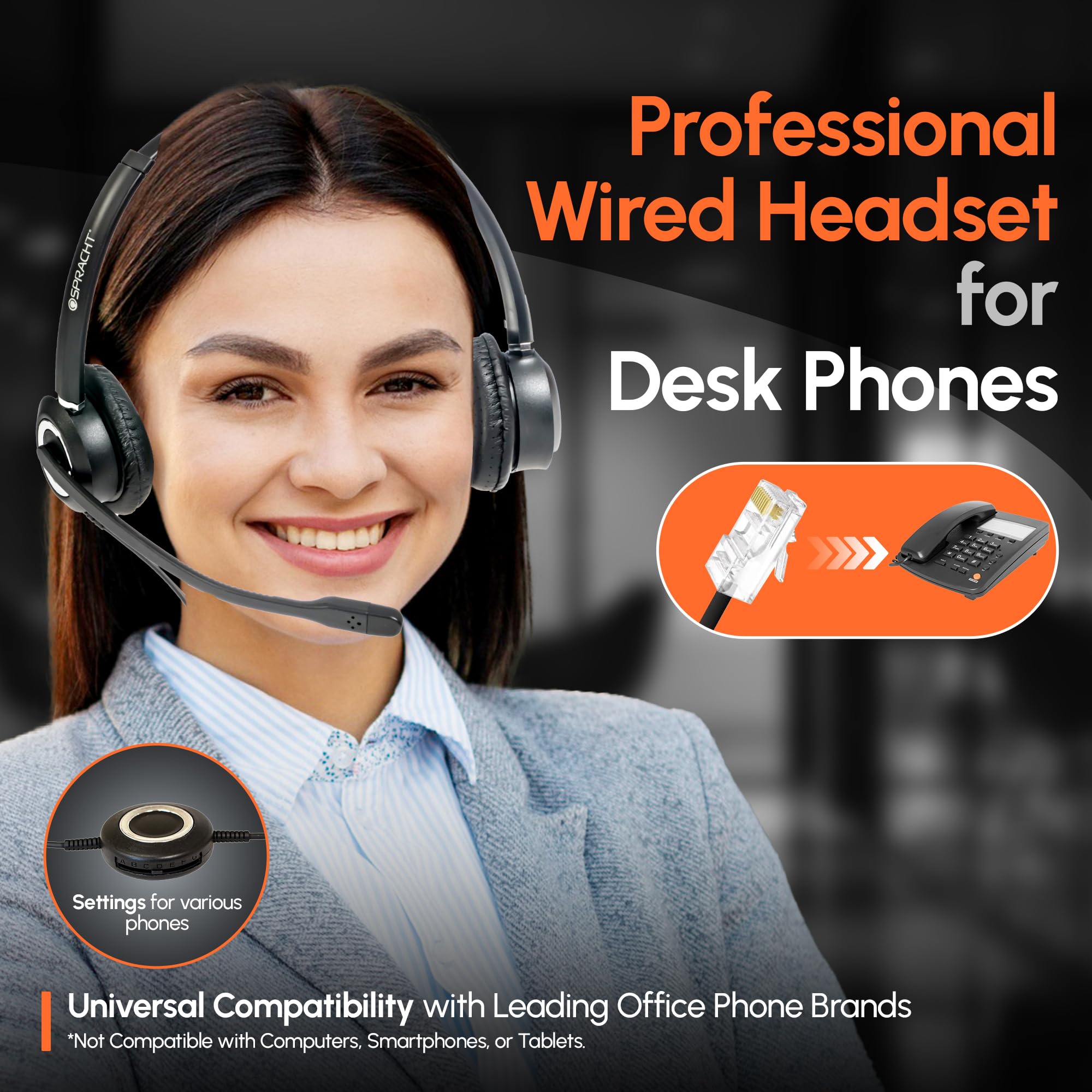 Spracht Zum Rj9 Dual Ear Headset With Noise Canceling Microphone For Desk Phones | Compatible With Desk Phones | Not For Compute