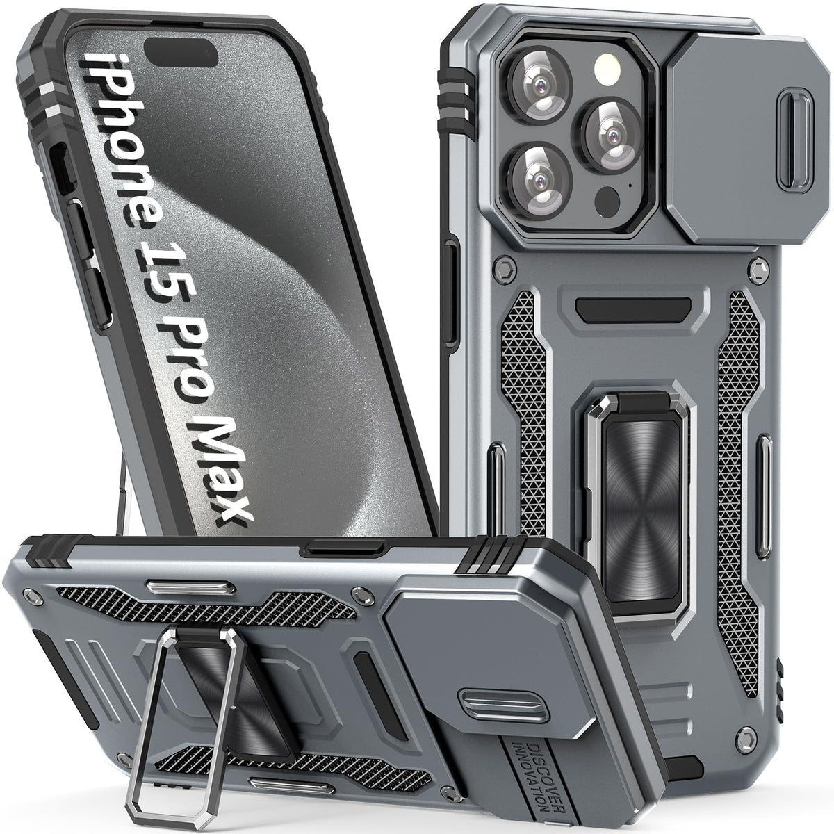 Sefing Phone Case For Iphone 15 Pro Max Case Iphone 15 Pro Max Phone Case With Kickstand Ring Holder, With Camera Cover, With Ma