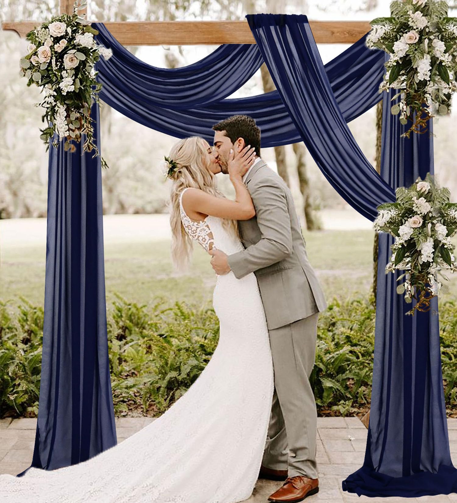 Wedding Arch Draping Fabric Chiffon Fabric Navy Blue Drapery 2 Panels 6 Yards Sheer Ceiling Drapes Chiffon Backdrop Curtains For