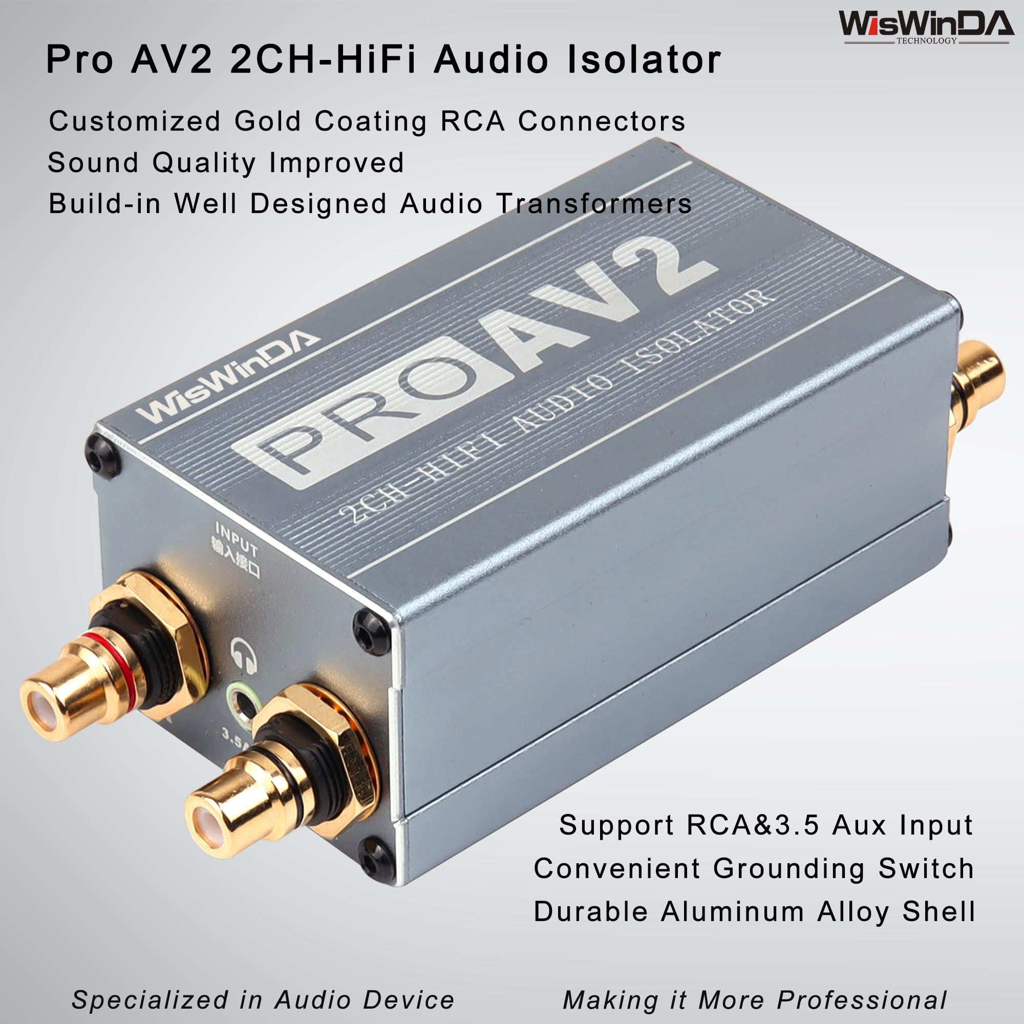 Wiswinda Pro Av2 2Channels Rca Noise Filter Hum Eliminator Ground Loop Isolator (No Affect Bass) For Hifi Stereo Home Theater Ca