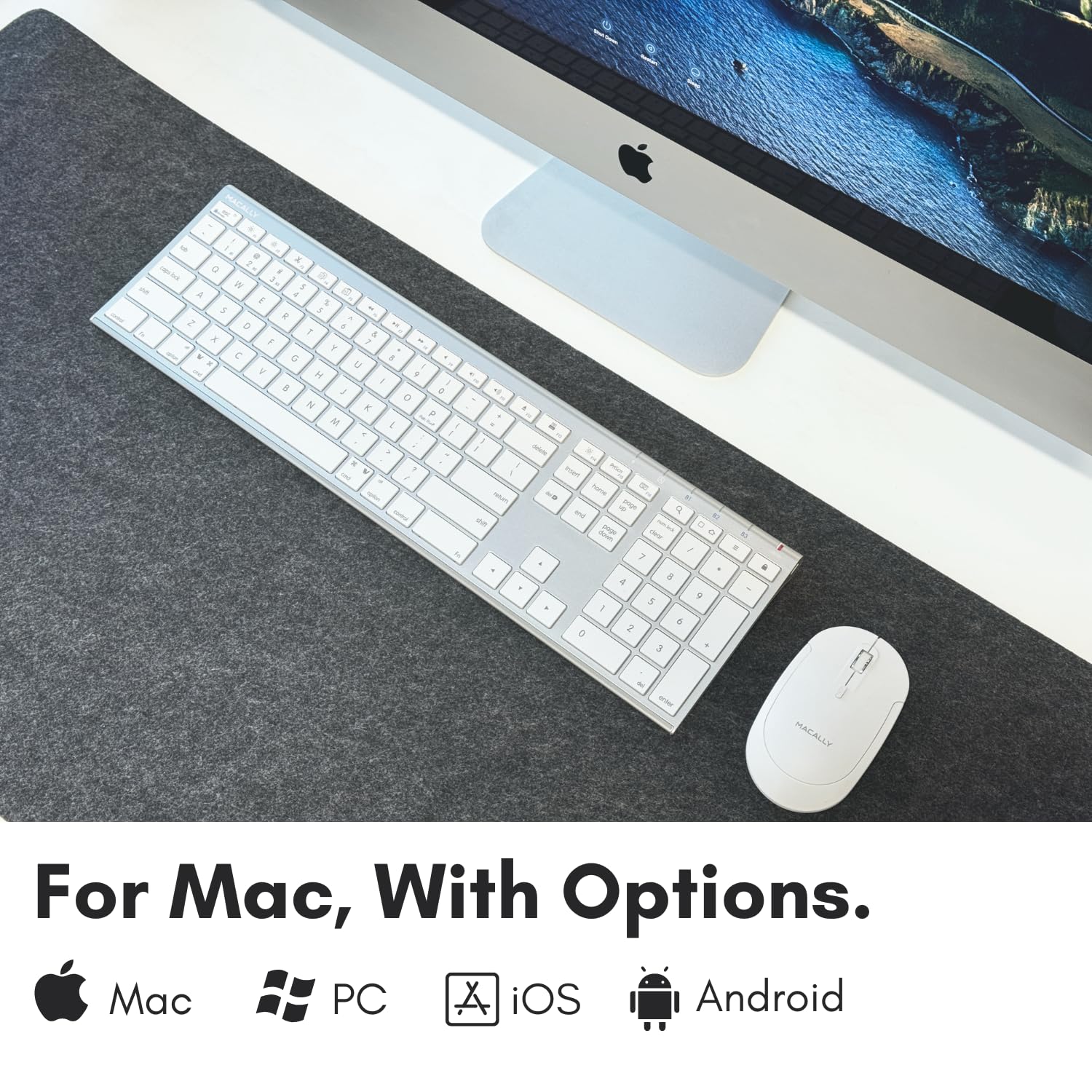 Macally Bluetooth Keyboard For Mac, Compatible Apple Keyboard Wireless With Numeric Keypad - Multi Device Keyboard For Macbook P