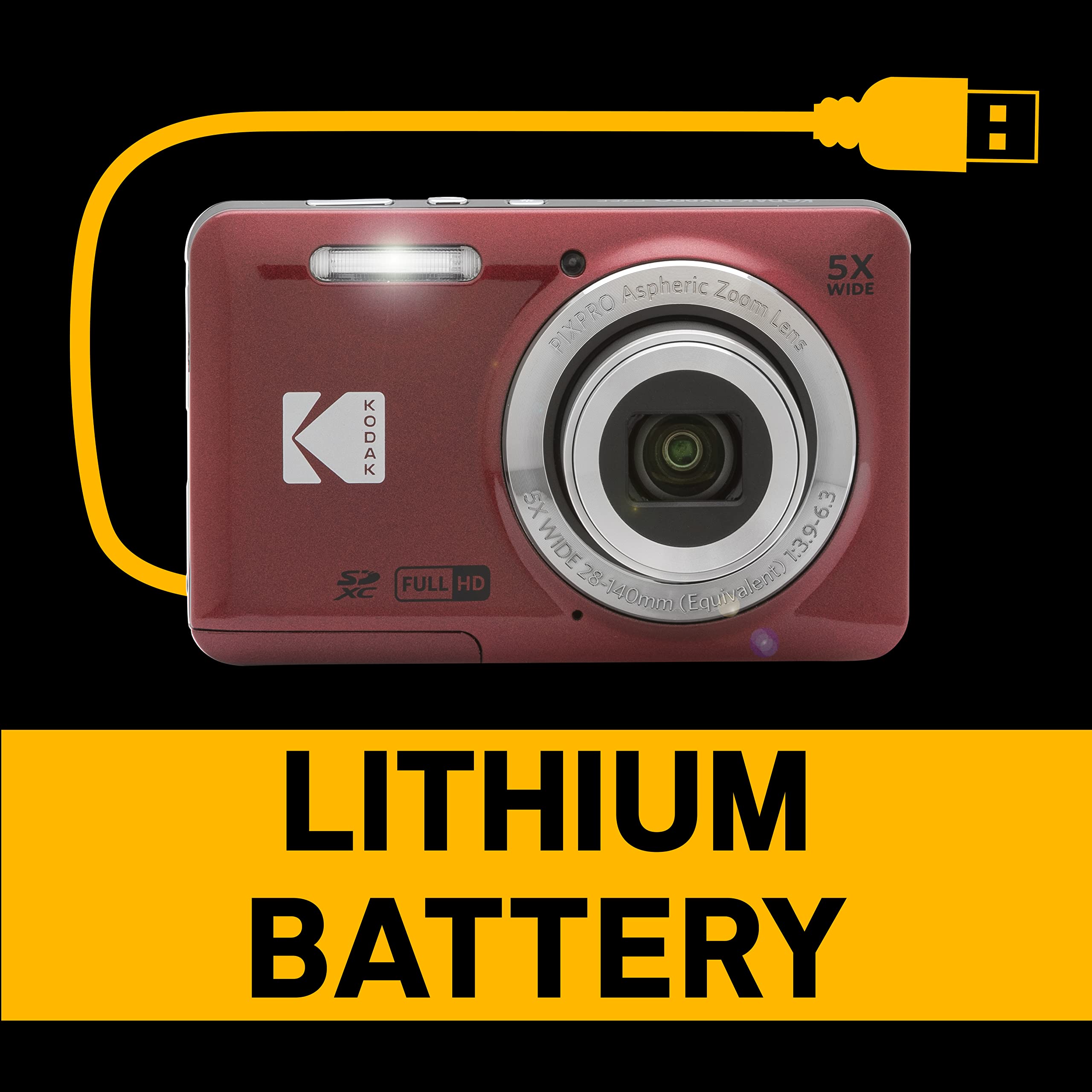 Kodak Pixpro Fz55-Rd 16Mp Digital Camera 5X Optical Zoom 28Mm Wide Angle 1080P Full Hd Video 2.7 Lcd Vlogging Camera (Red) Packa