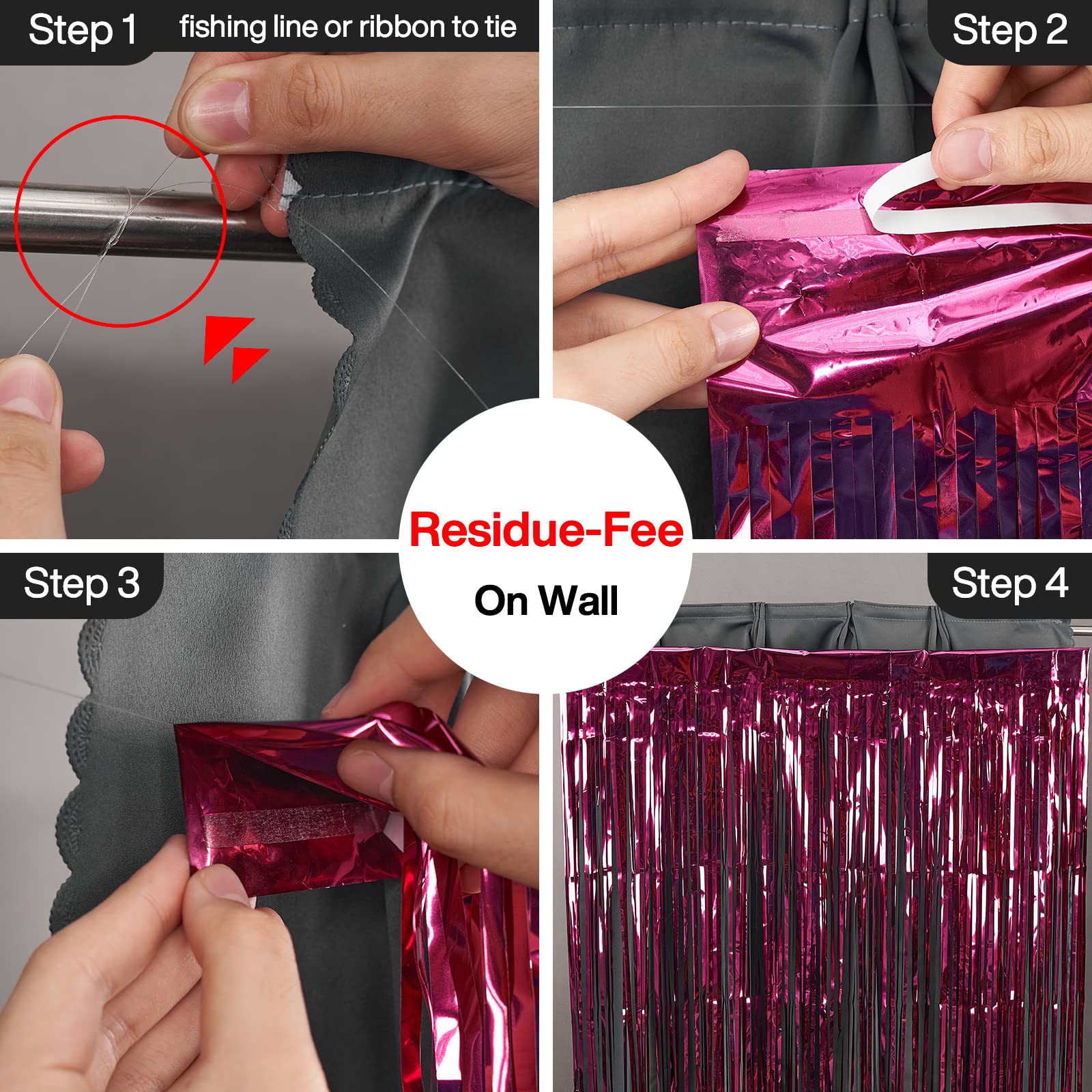 Partywoo Foil Fringe Curtains, 2 Pcs 3.3X6.6 Ft Burgundy Red Streamers, Fringe Backdrop, Party Backdrop Curtain, Tinsel Curtains