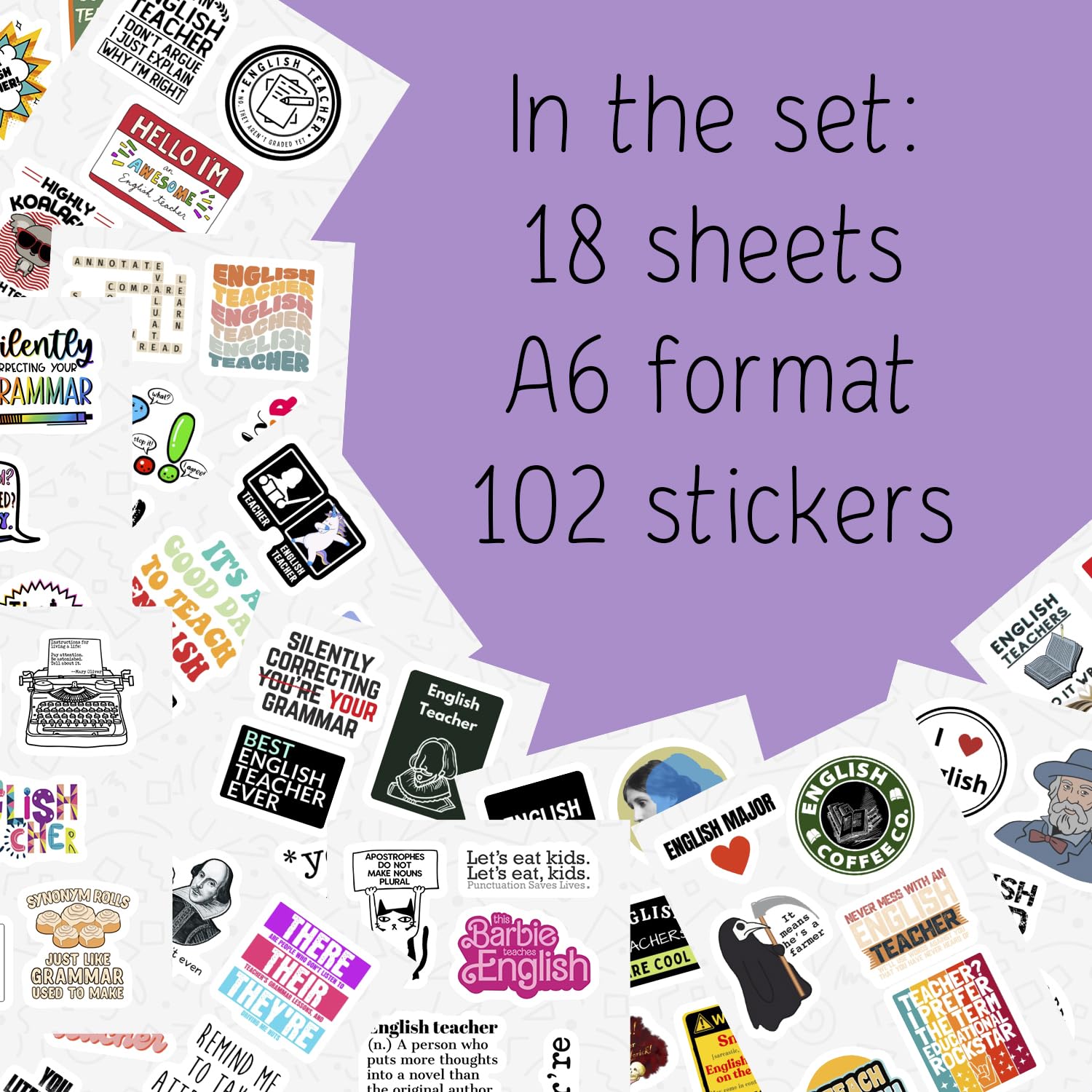 100Pcs English Teacher Stickers For Water Bottle And Laptop   English Teacher Party Favors & Decorations, Waterproof Vinyl Decal