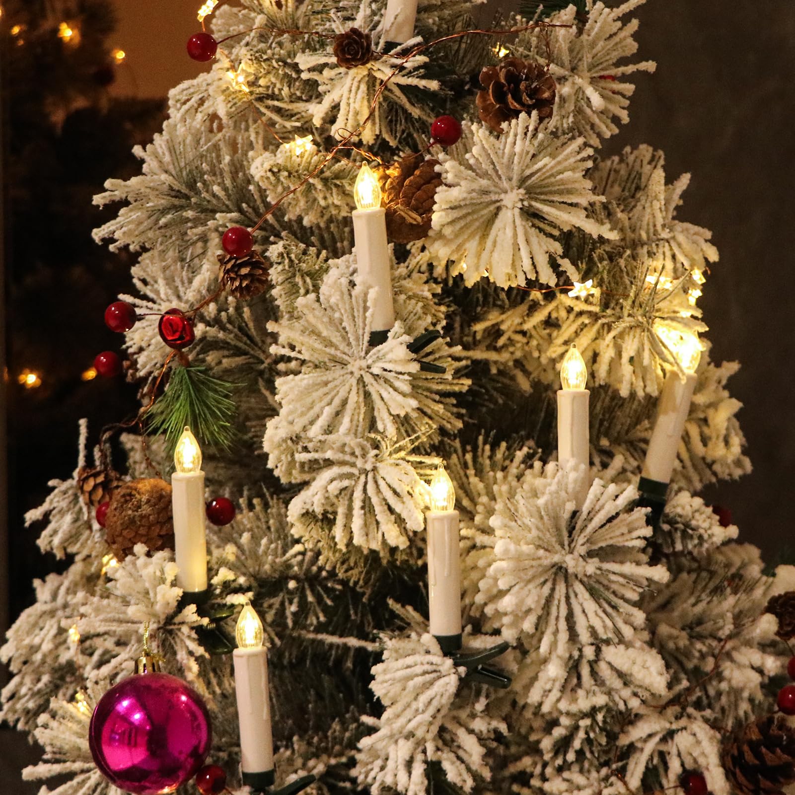 Dromance Christmas Tree Flameless Taper Candle Lights Battery Operated With 10 Key Remote And Timer, 30 Pack Plastic 3D Wick Fli