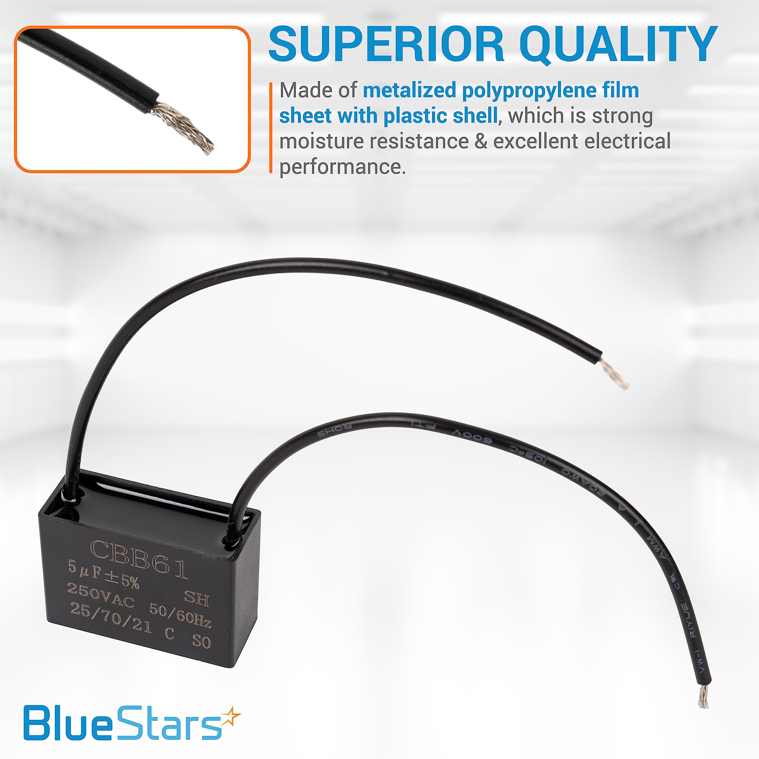 [2 Wires] Cbb61 5Uf 2 Wire 250V Ac Ceiling Fan Capacitor By Bluestars   Pack Of 1   Electric Fan Pump Motor Generator   50/60 Hz
