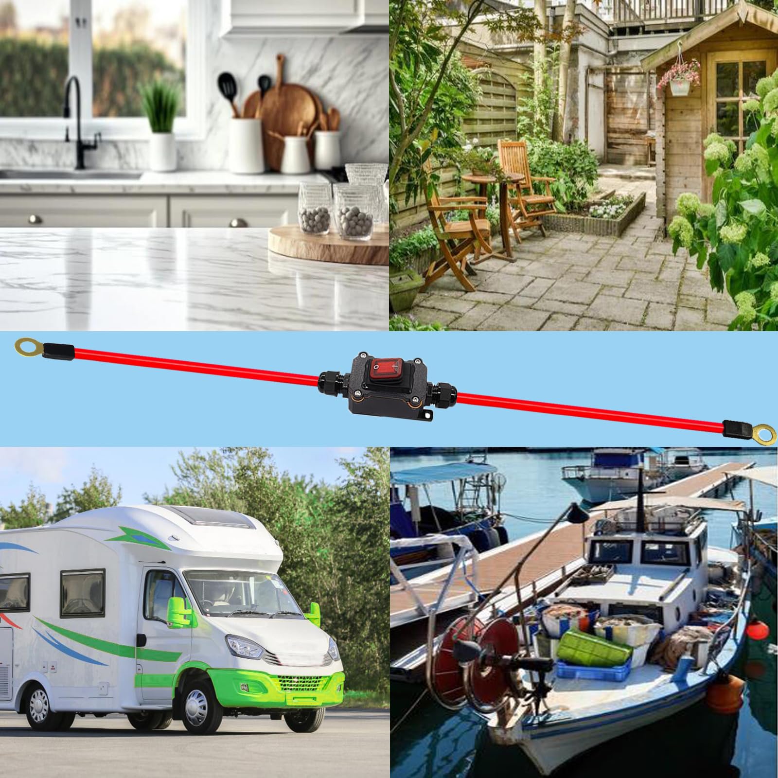 FUAUJUE DC12V Waterproof Inline Switch DPST Dual Side Wiring 25A with Quick Connect/Disconnect, Red + Black for Motorcycle & Automotive